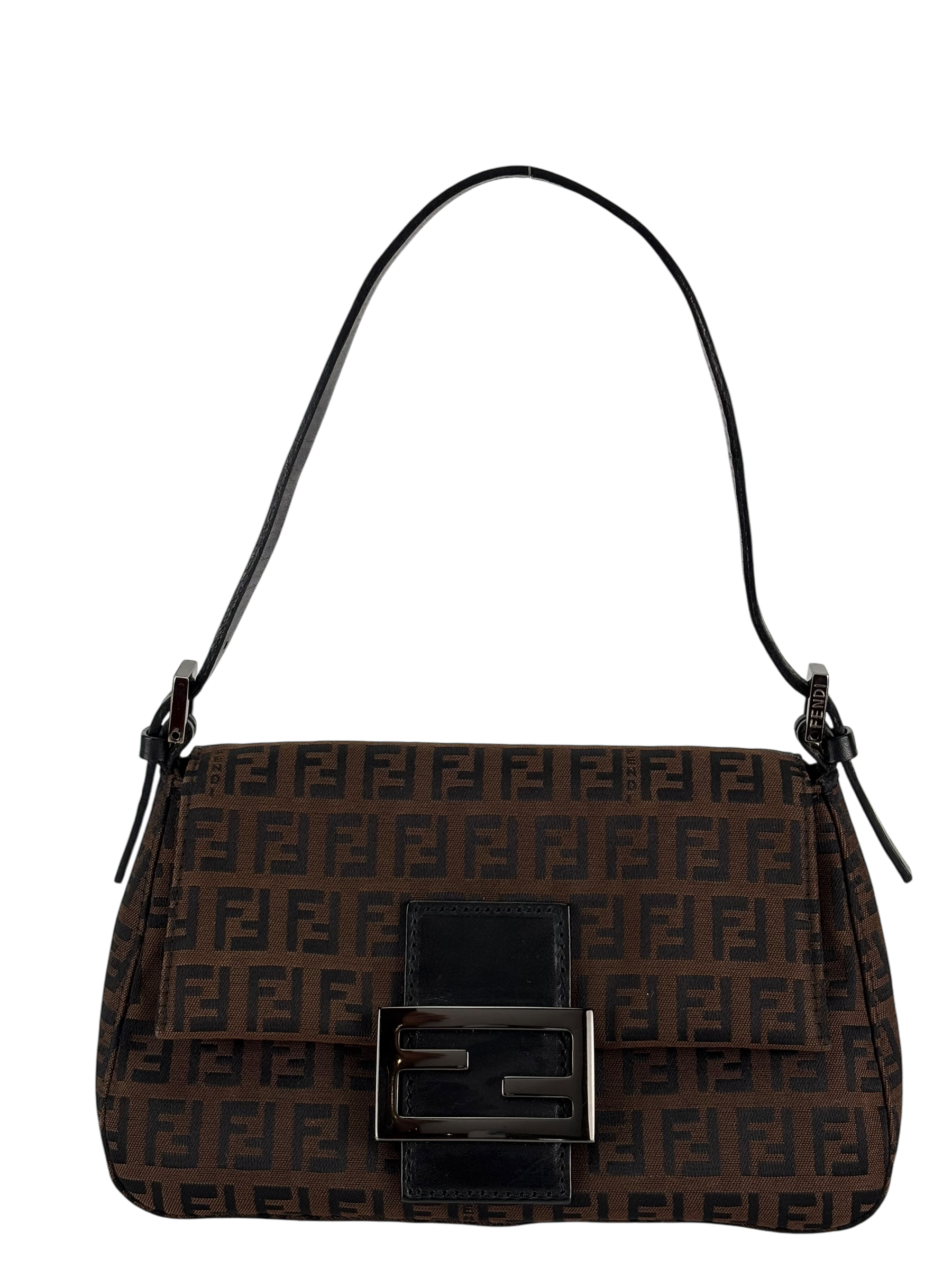 FENDI - Brown Zucca Canvas Leather Shoulder Bag