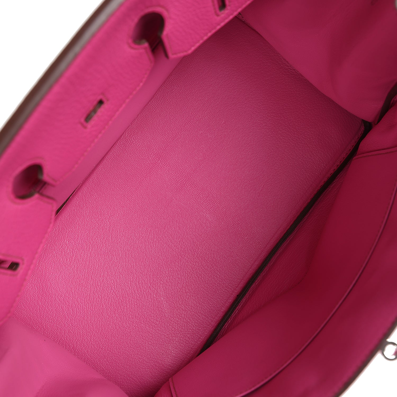 Pre-owned Hermes Birkin 35 Rose Shocking Chevre Mysore Palladium Hardware