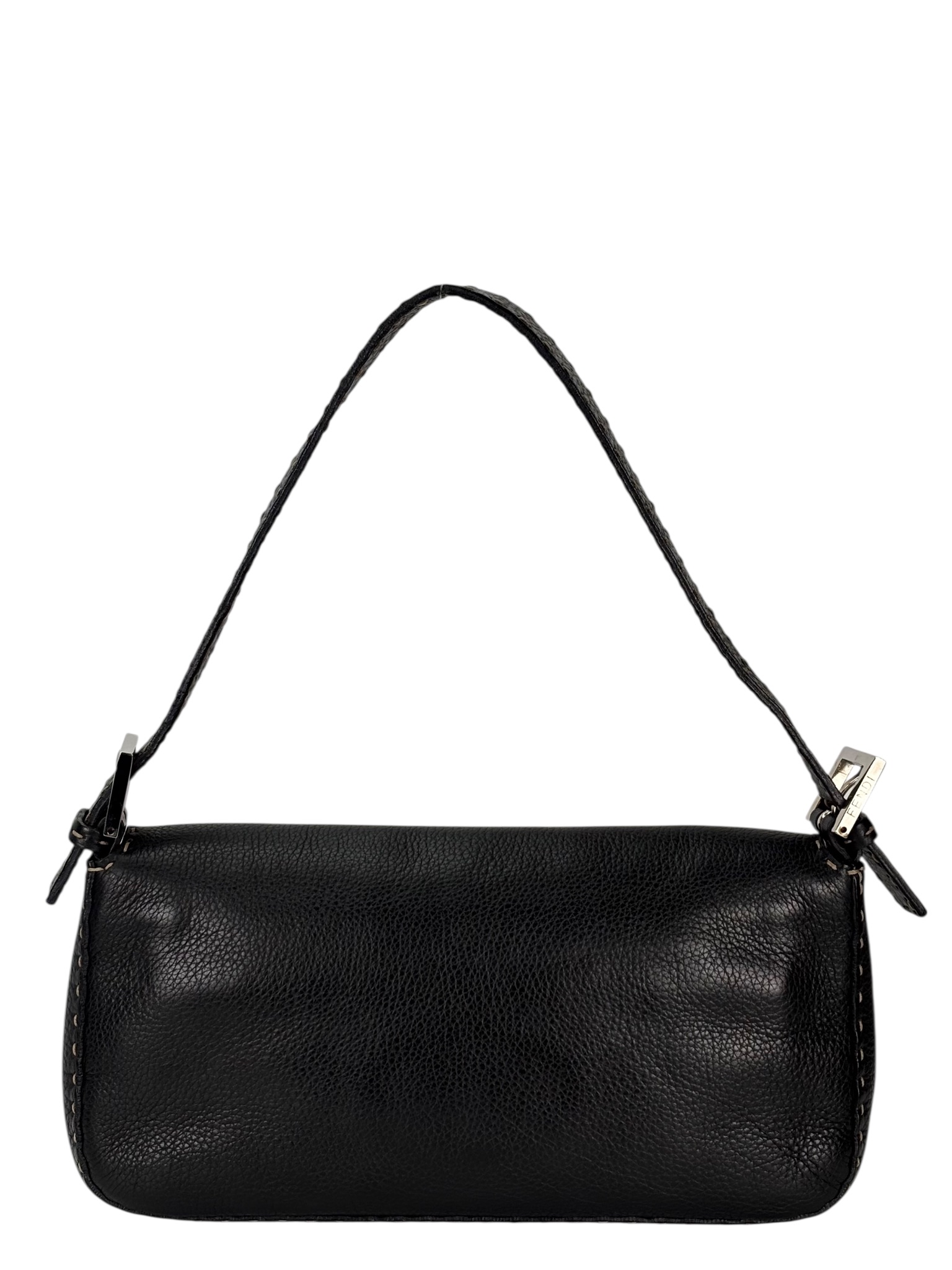 FENDI - Black Leather Selleria Baguette Bag