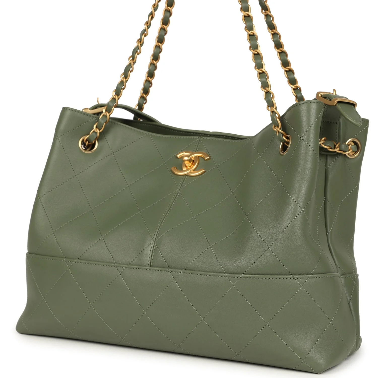 Chanel Small Coco Hobo Bag Khaki Calfskin Antique Gold Hardware