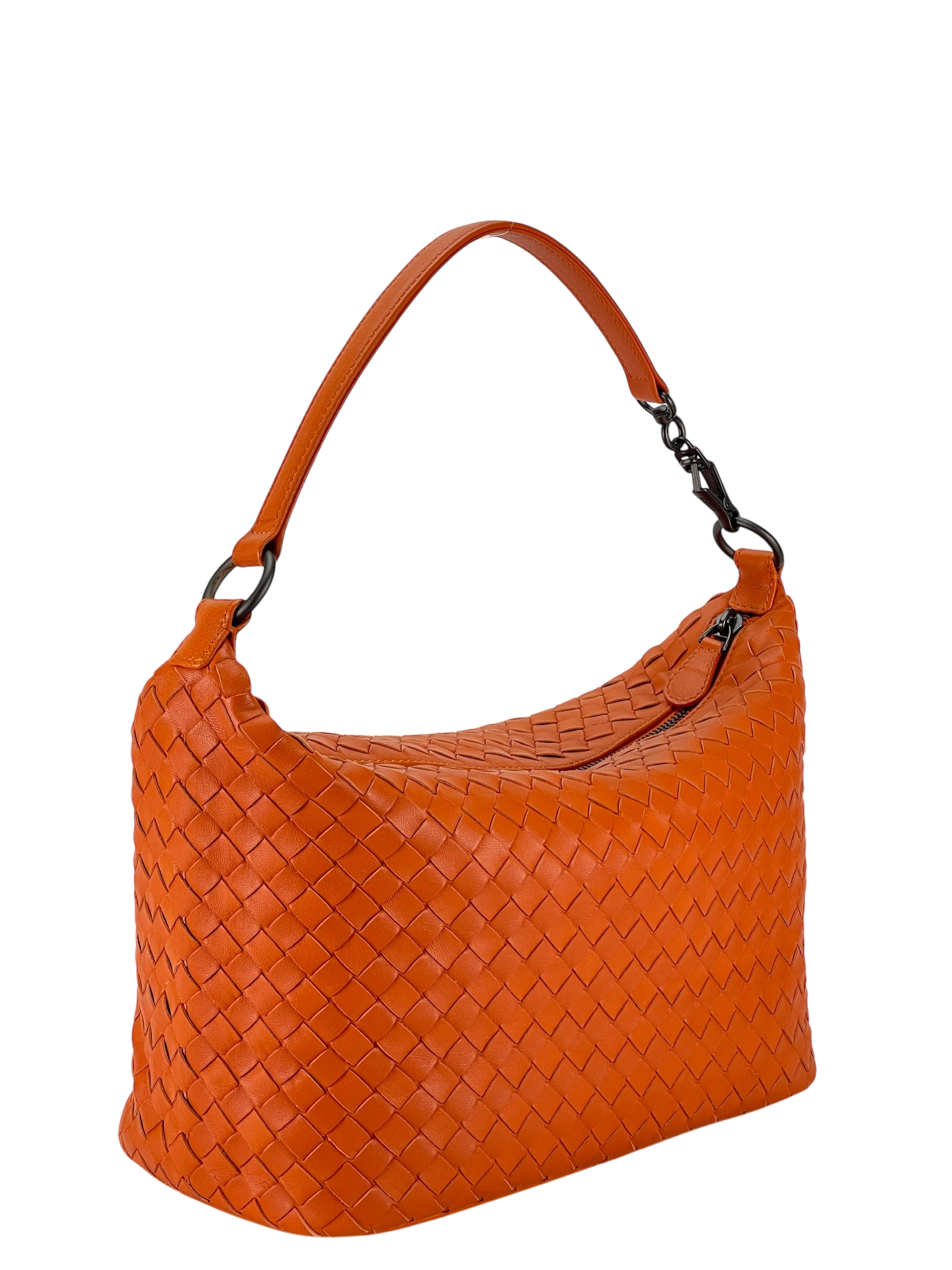 BOTTEGA VENETA - Zip Hobo Intrecciato Nappa Orange Calfskin