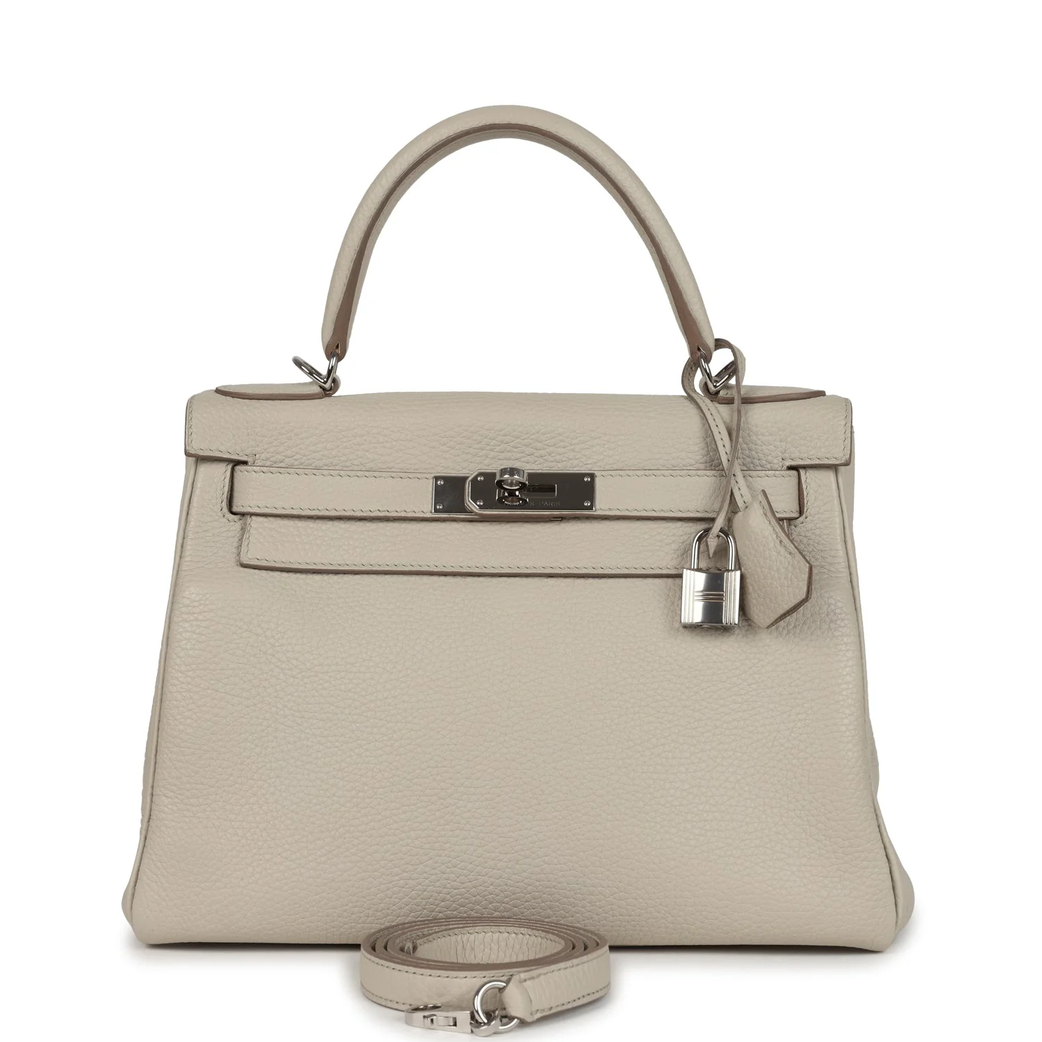 Pre-owned Hermes Kelly Retourne 28 Beton Clemence Palladium Hardware