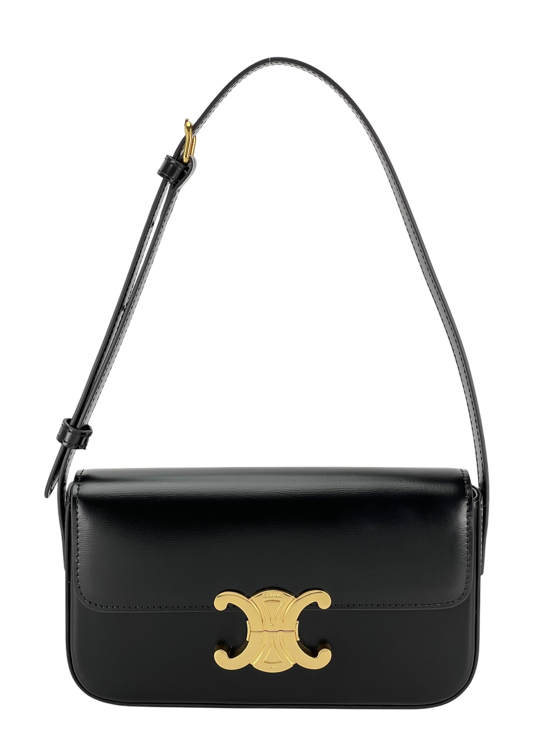 CELINE - Black Triomphe Leather Shoulder Bag