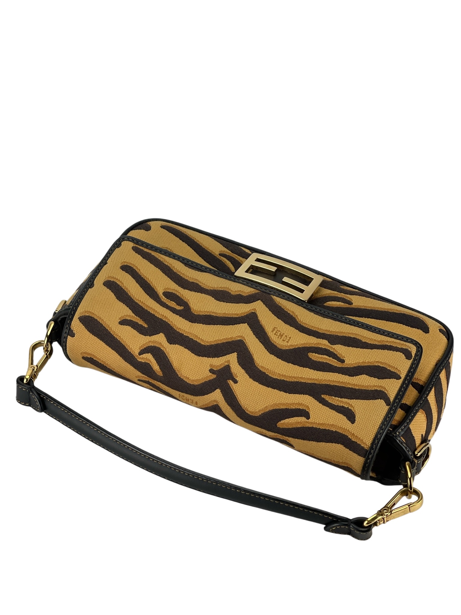 FENDI - Canvas Chinese New Year Tiger Embroidered Baguette Black Dark Yellow