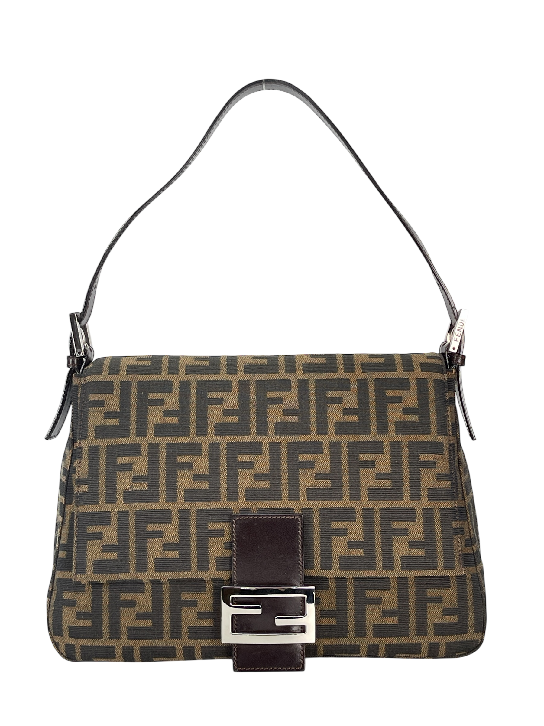 FENDI - Brown Zucca Mamma Baguette Handbag Silver Hardware