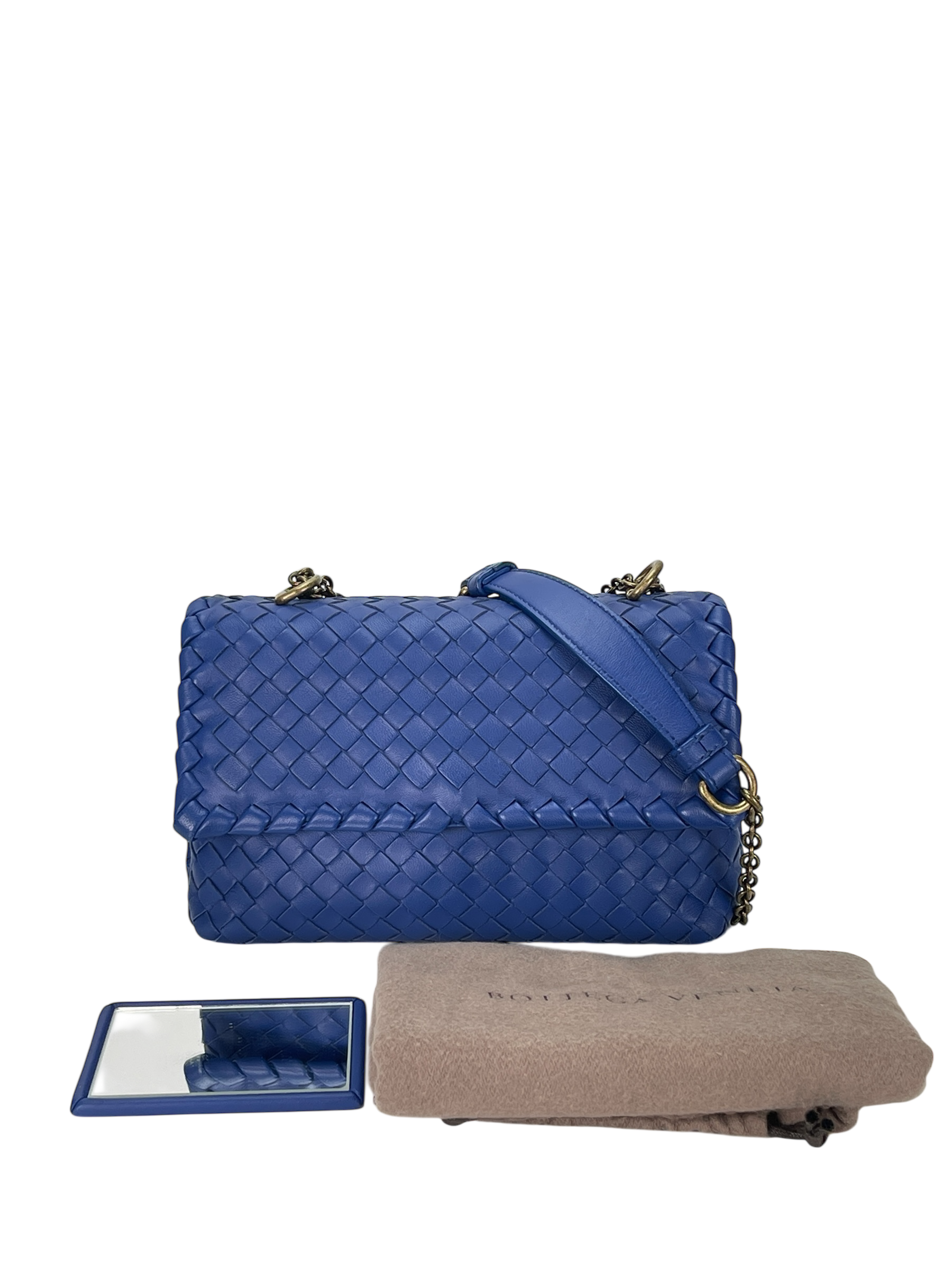 BOTTEGA VENETA - Blue Lambskin Olympia Flap Chain Shoulder Bag