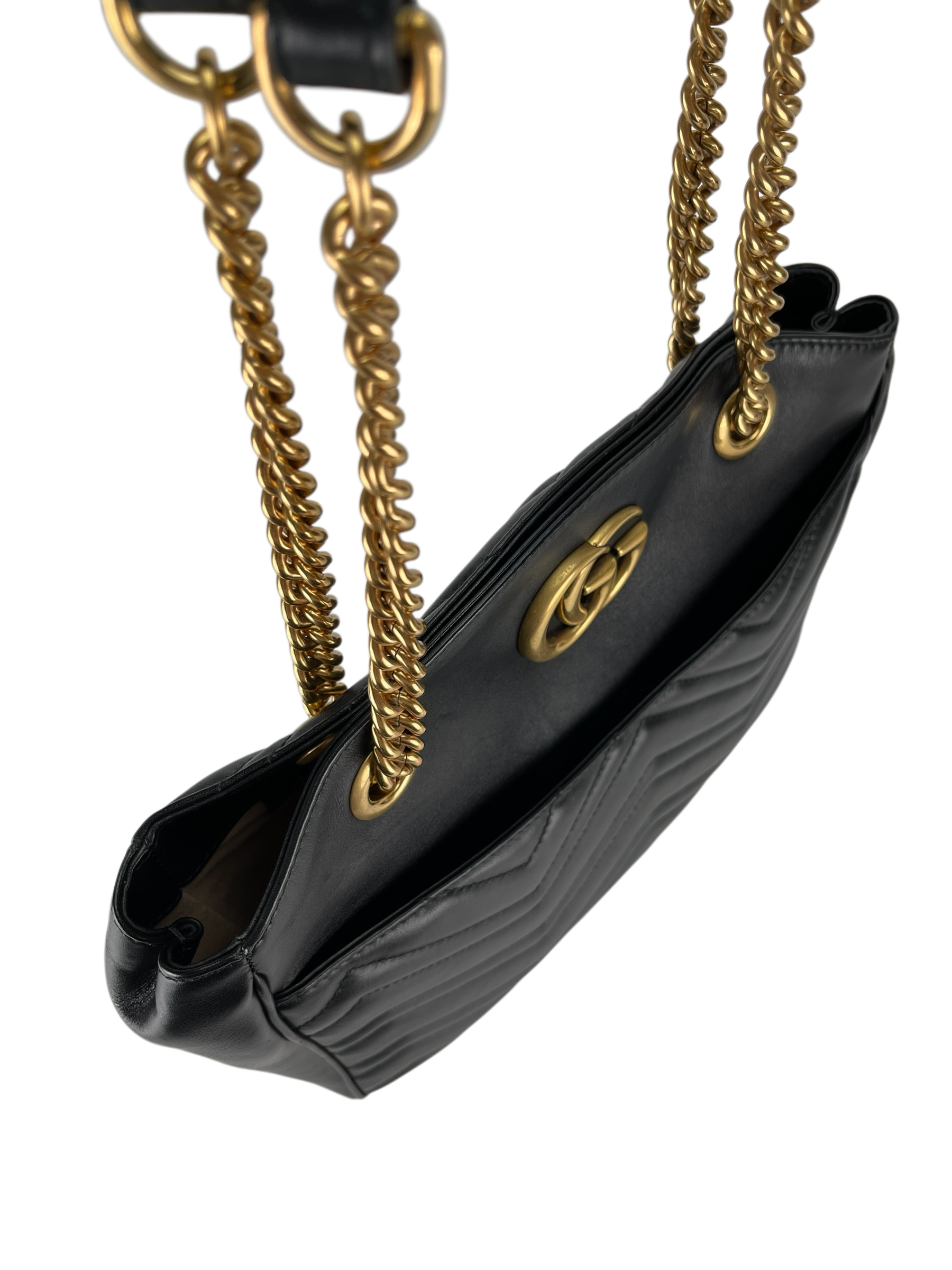 GUCCI - GG Marmont Open Top Shoulder Bag Black Matelassé