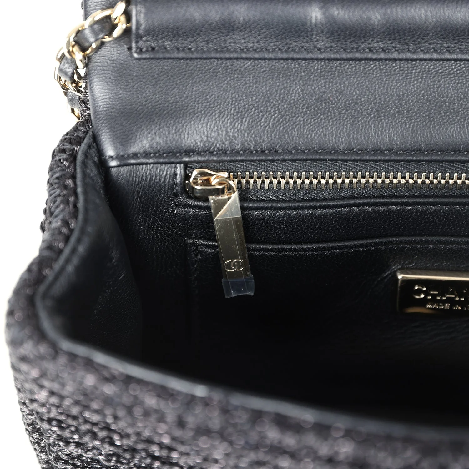 Chanel Mini Summer Nights Flap Bag Black Woven Patent Leather Light Gold Hardware