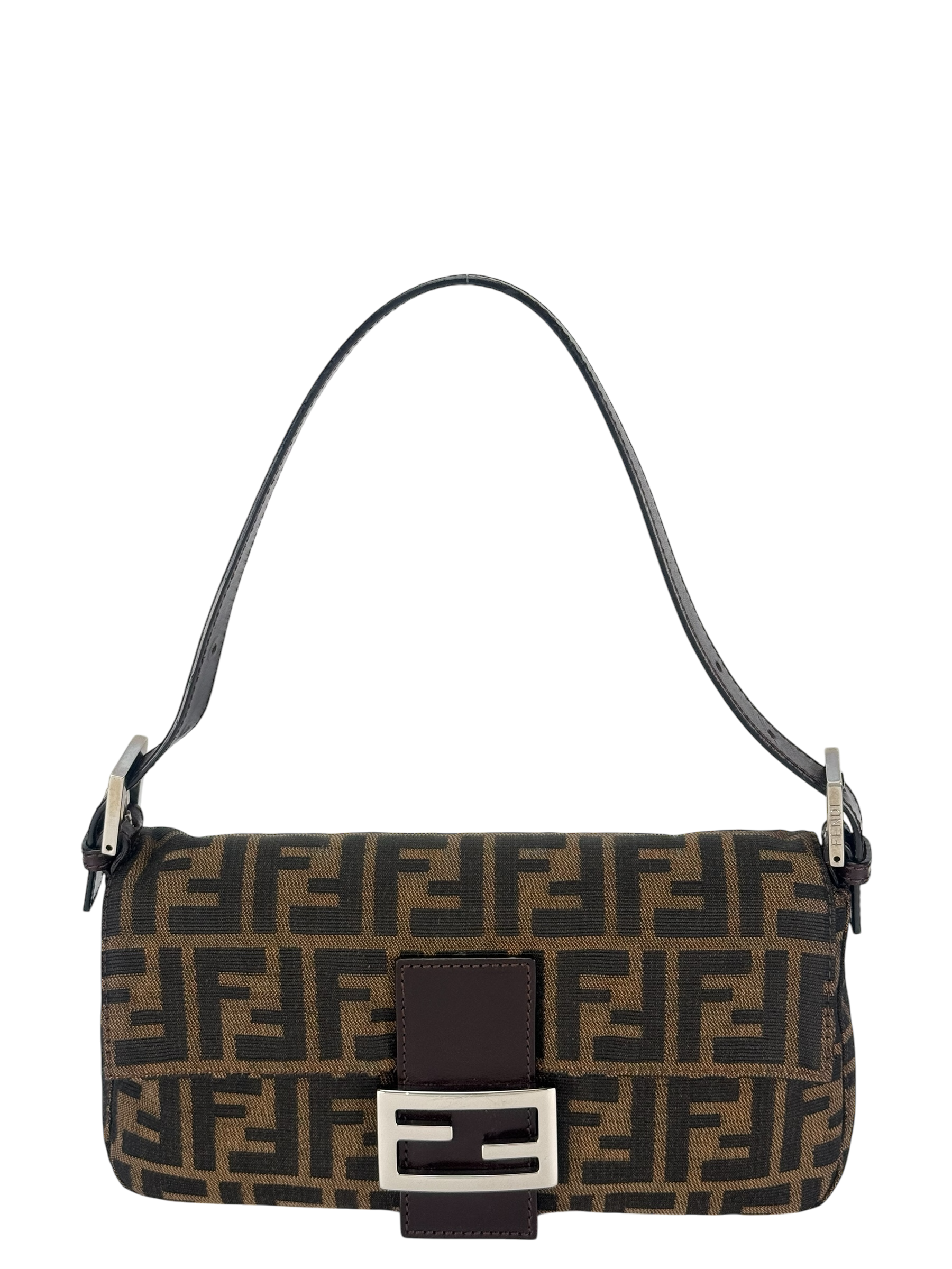 FENDI - Brown Zucca Baguette Handbag Silver Hardware