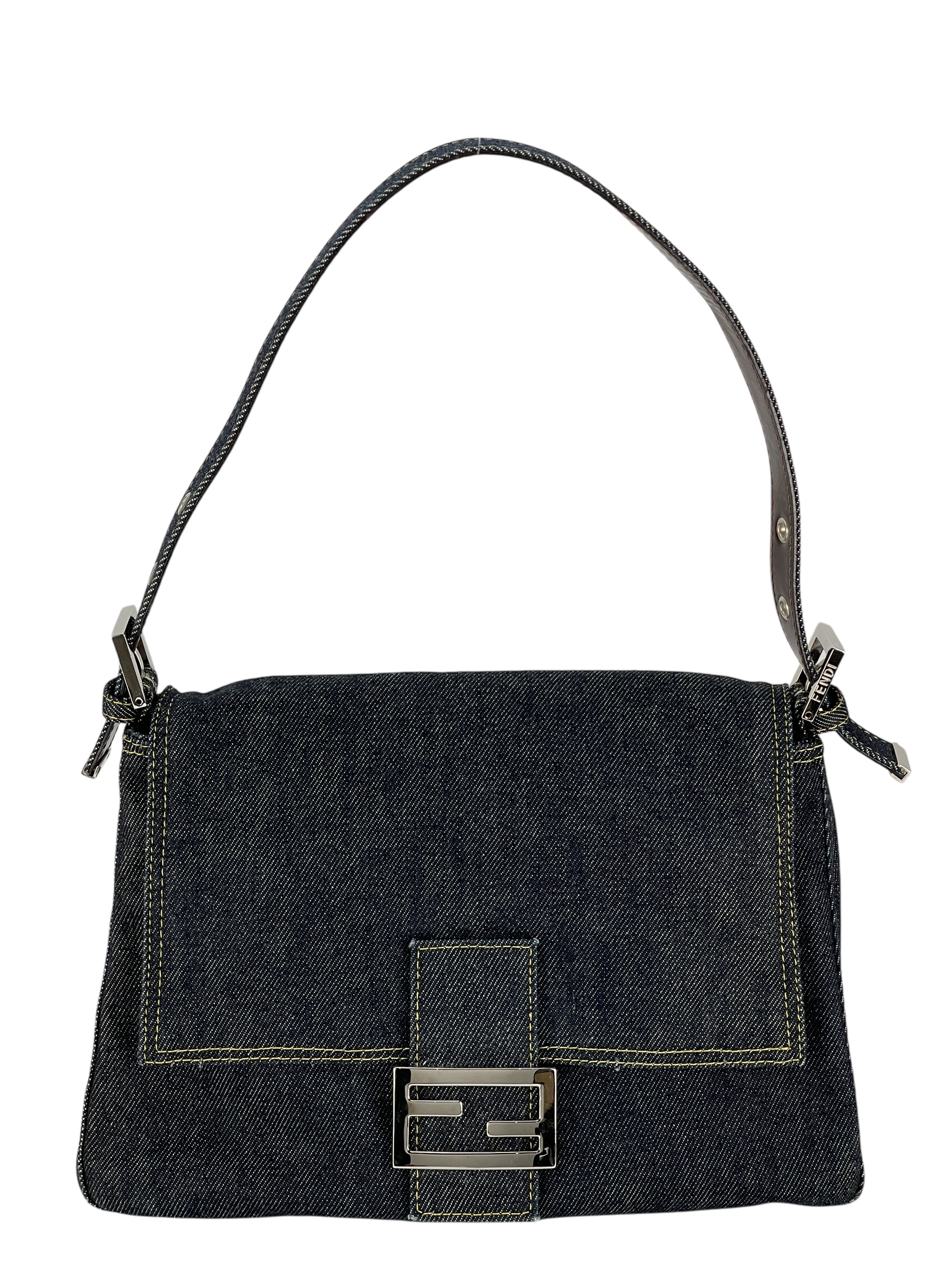 FENDI - Denim Zucca Mamma Baguette Handbag Silver Hardware