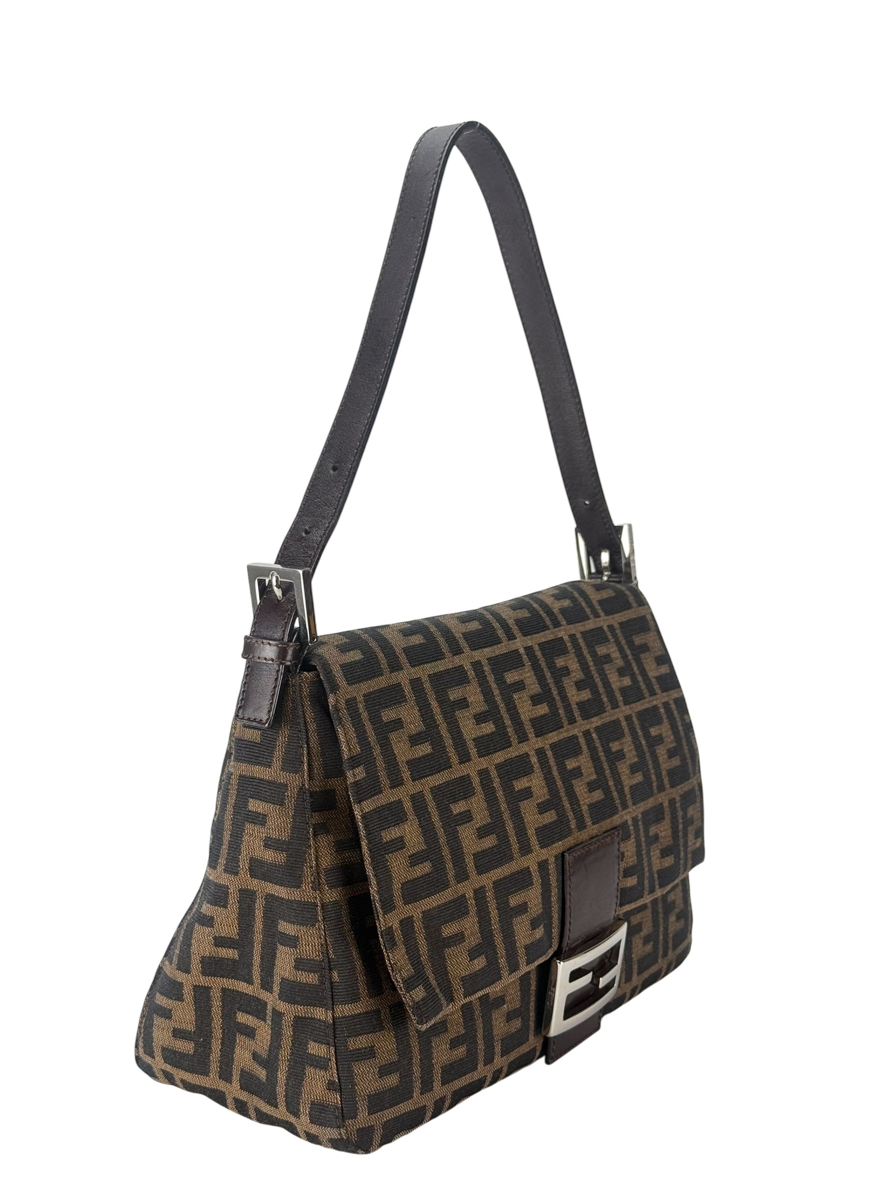 FENDI - Brown Zucca Mamma Baguette Handbag Silver Hardware