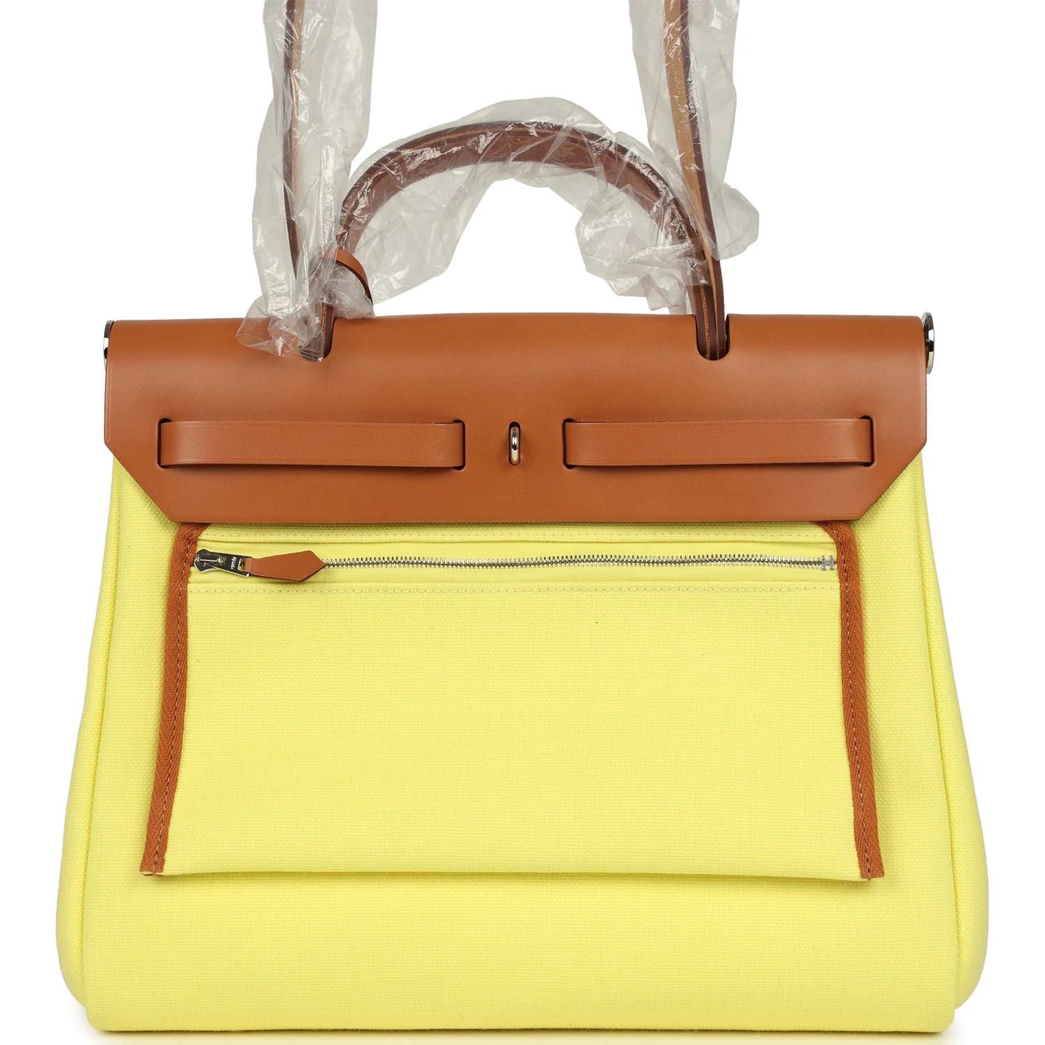 Hermes Herbag Zip PM 31 Jaune Citron Toile H Canvas and Fauve Vache Hunter Palladium Hardware