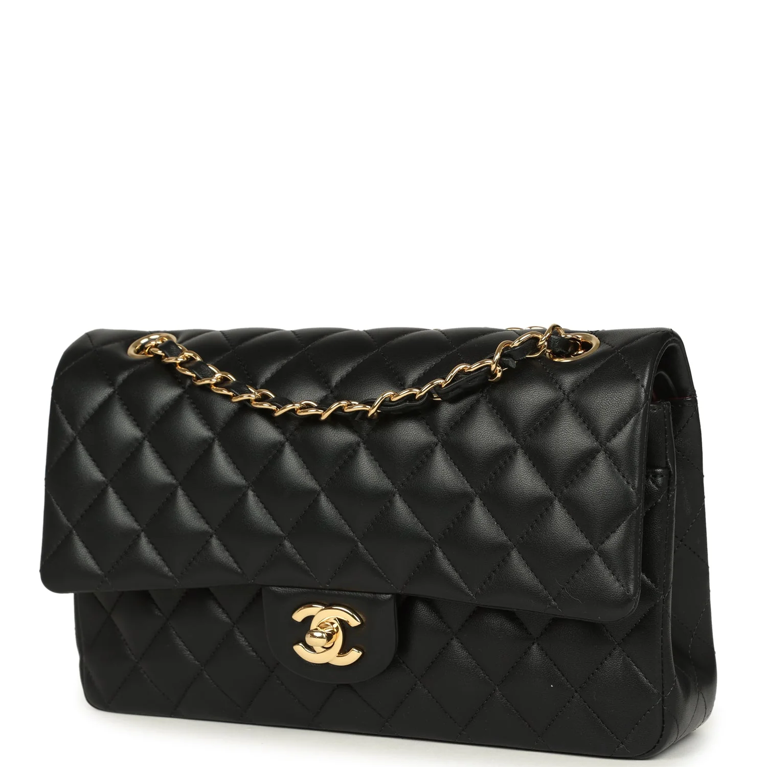 Pre-owned Chanel Medium Classic Double Flap Bag Black Lambskin Gold Hardware