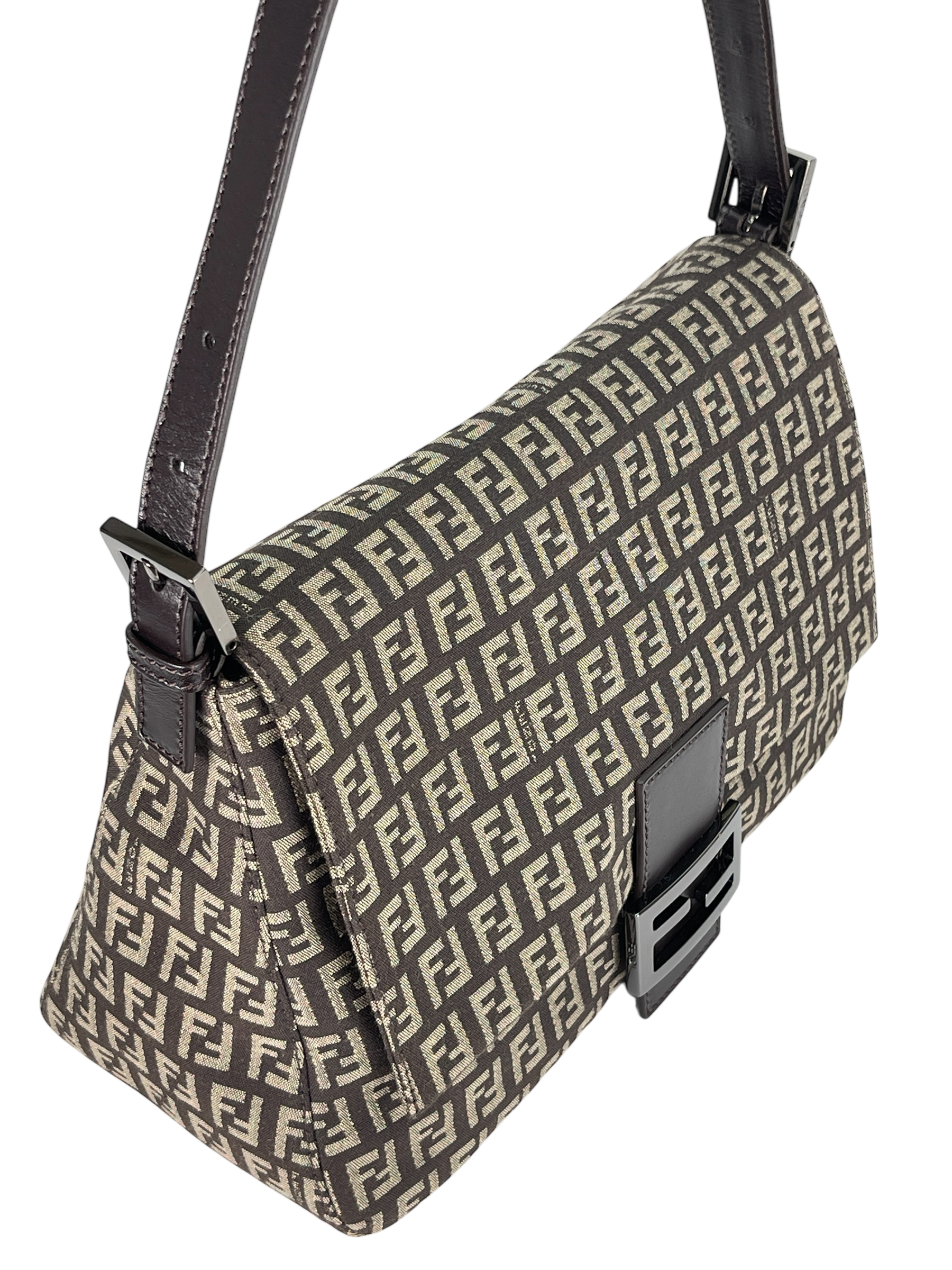 FENDI - Brown Zucca Mamma Baguette Handbag Gold Hardware