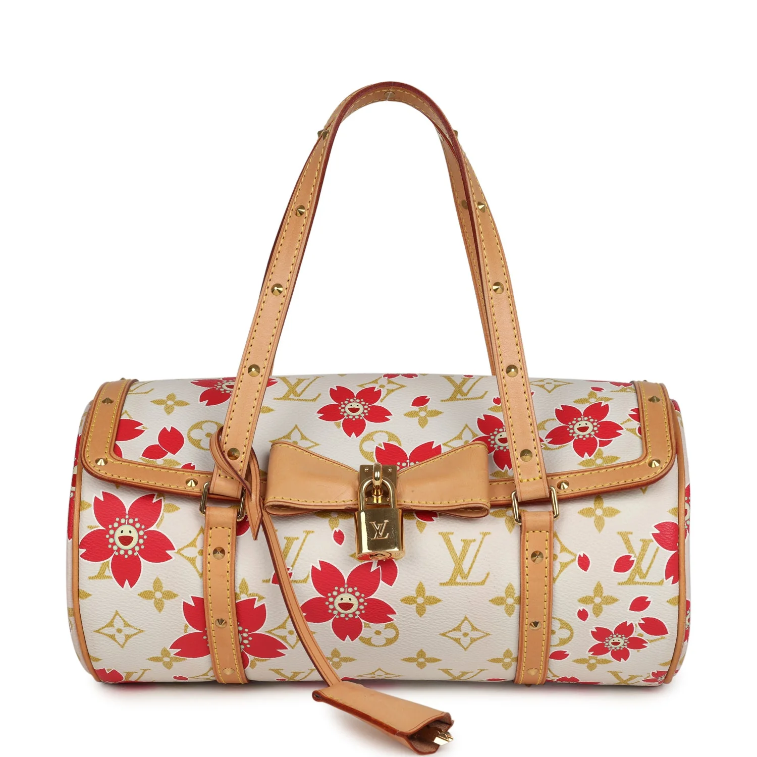 Vintage Louis Vuitton X Takashi Murakami Cream and Red Cherry Blossom Papillon Gold Hardware