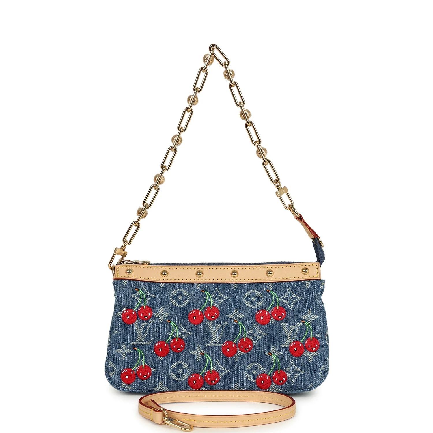Louis Vuitton X Takashi Murakami Cherry Pochette Accessories Denim Monogram Gold Hardware