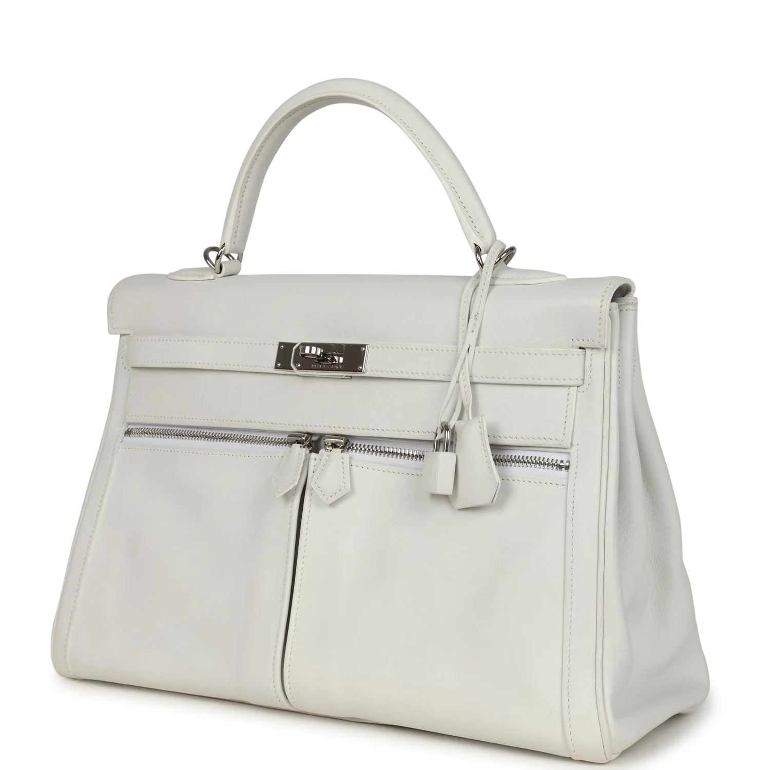Pre-owned Hermes Kelly Lakis 35 White Swift Palladium Hardware