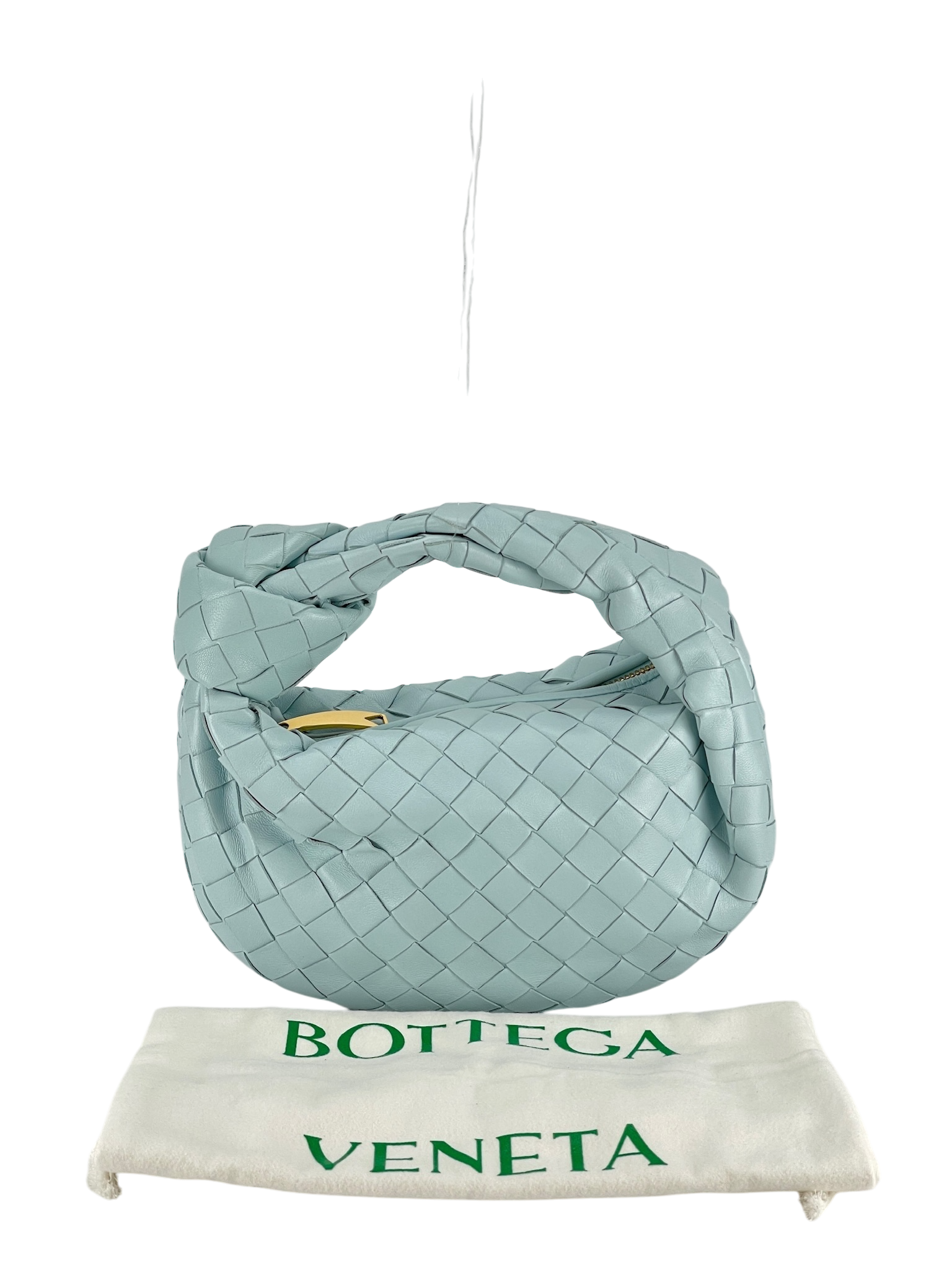BOTTEGA VENETA - Light Green Lambskin Nappa Intrecciato Mini Jodie Teal Washed