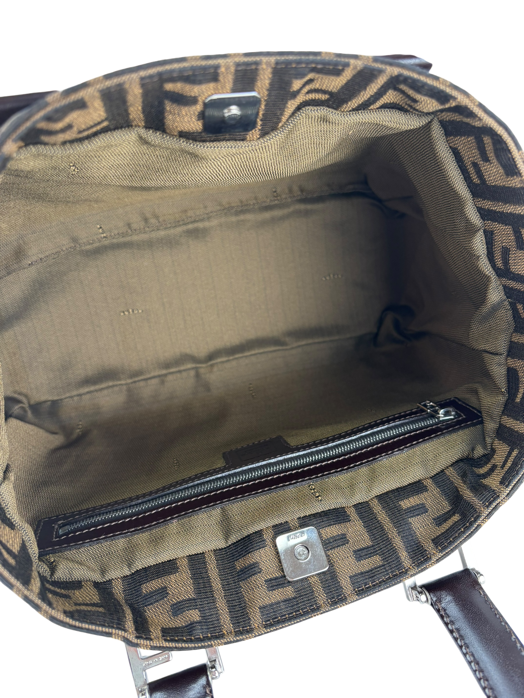 FENDI - Brown Canvas Tote Zucca Nylon Handbag