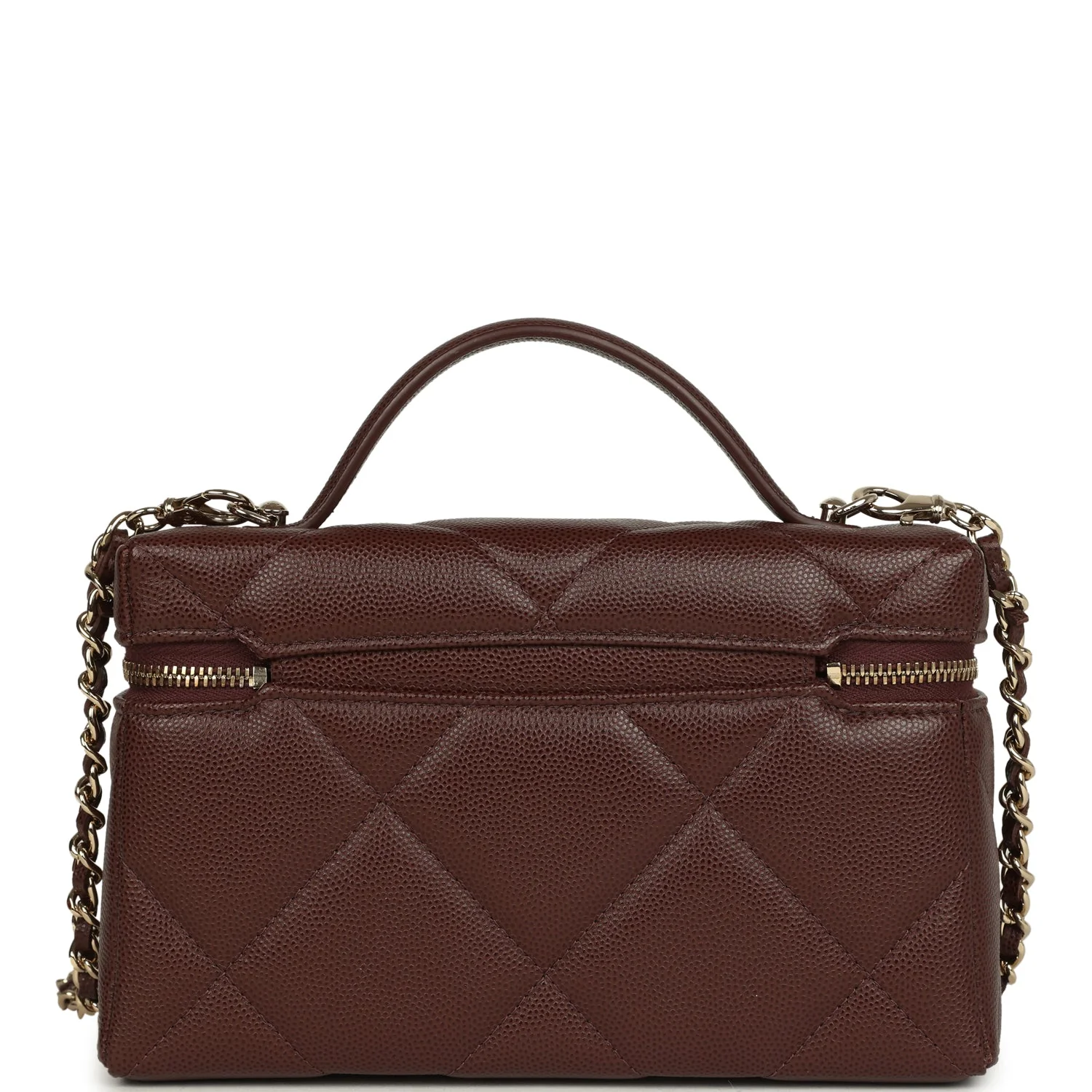Chanel Top Handle Slim Vanity Case with Chain Dark Brown Shiny Caviar Light Gold Hardware