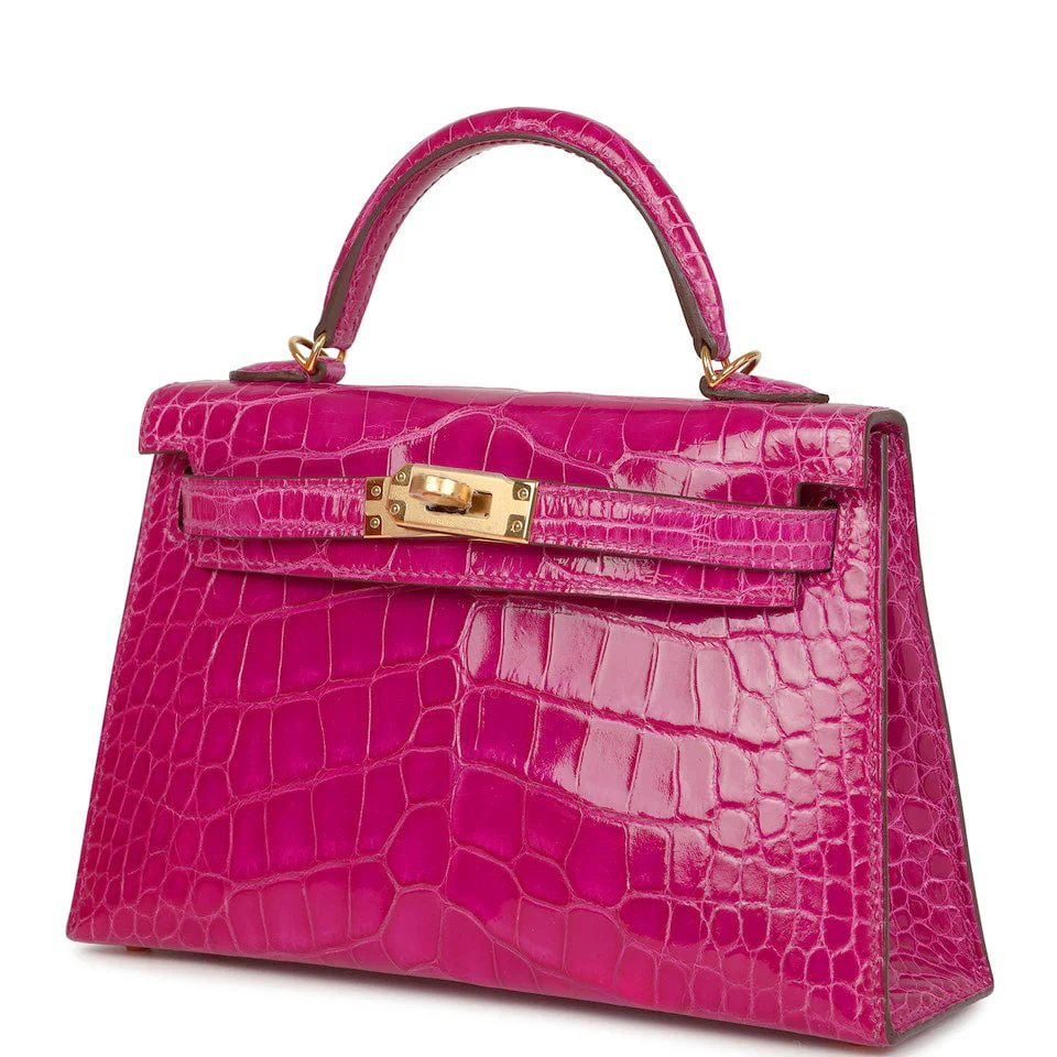 Pre-owned Hermes Kelly Sellier 20 Rose Scheherazade Shiny Alligator Gold Hardware