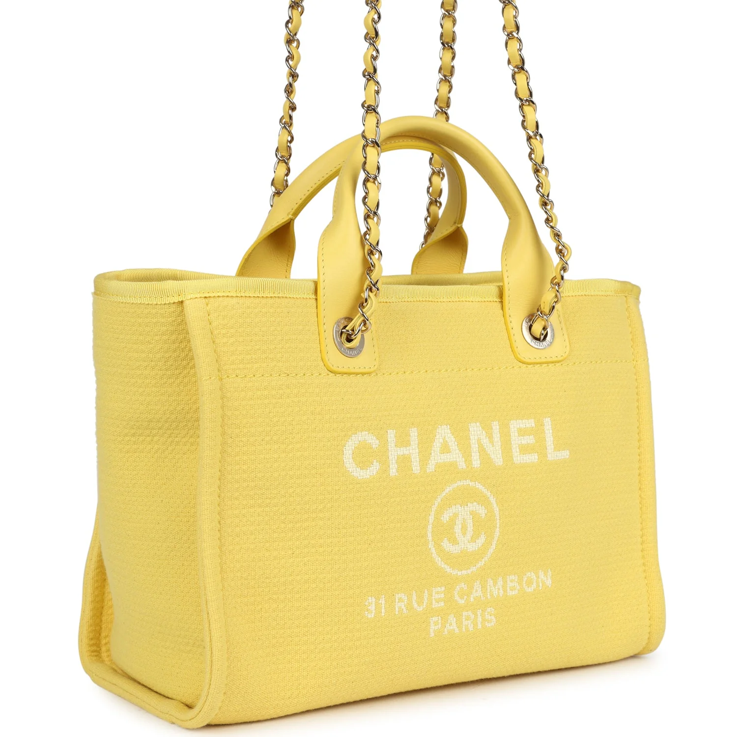 Chanel Small Deauville Shopping Tote Yellow Canvas Light Gold Hardware