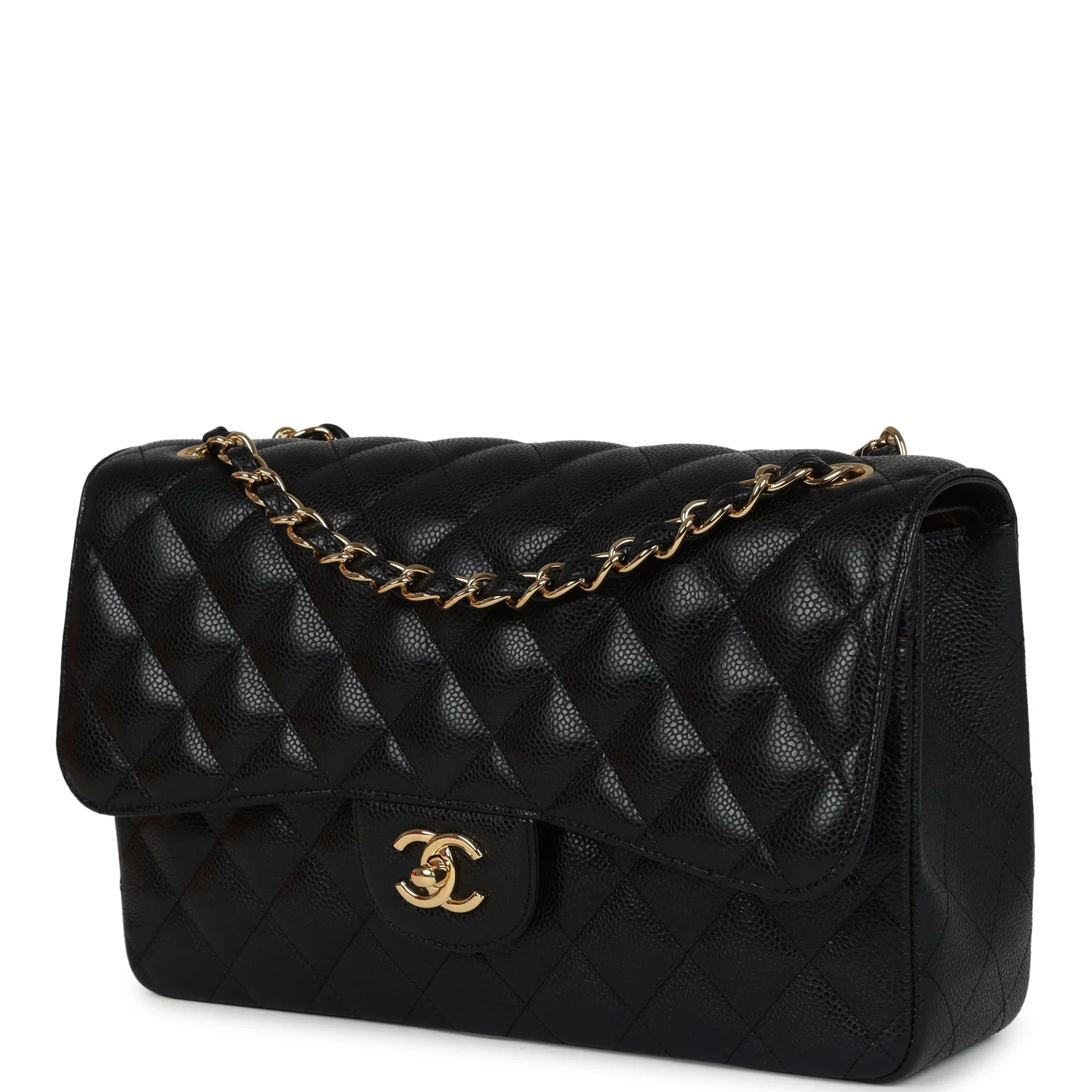 Pre-owned Chanel Jumbo Classic Double Flap Bag Black Caviar Gold Hardware