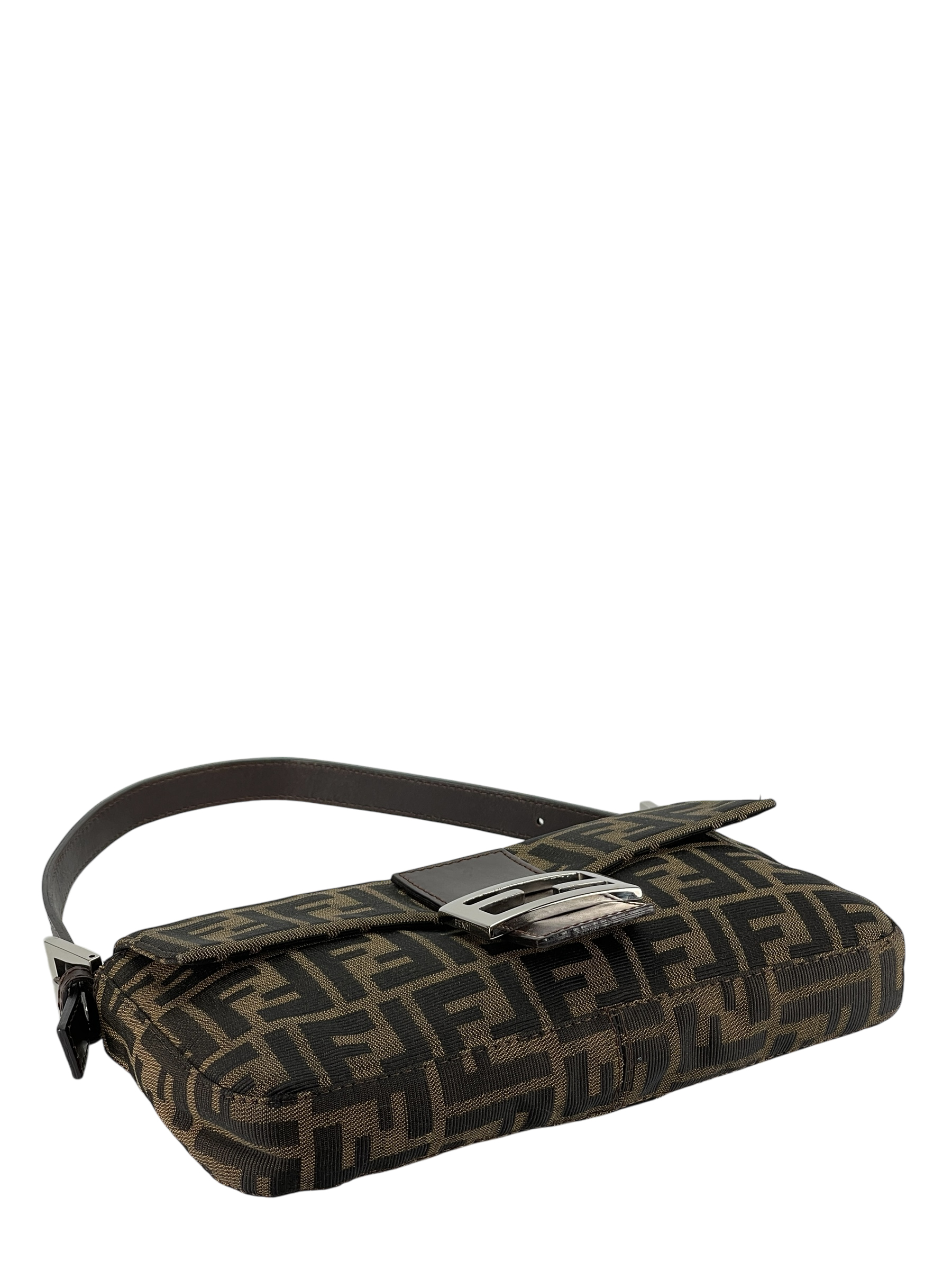 FENDI - Brown Zucca Baguette Handbag Silver Hardware