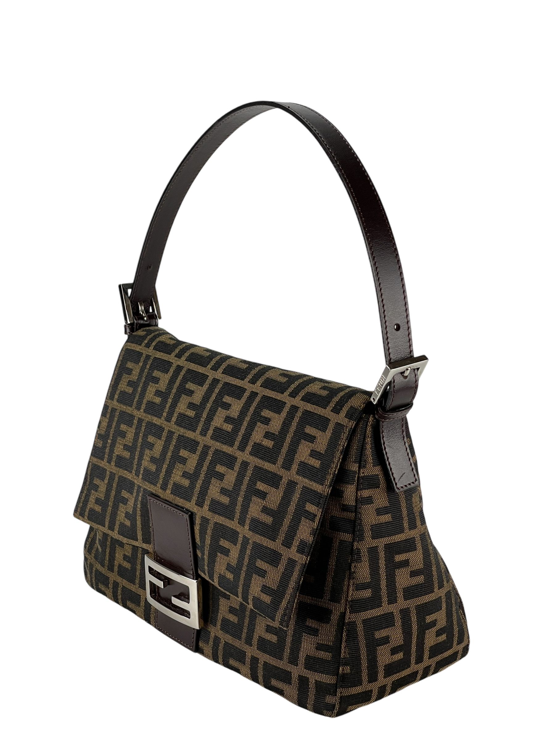 FENDI - Brown Zucca Mamma Baguette Handbag Silver Hardware