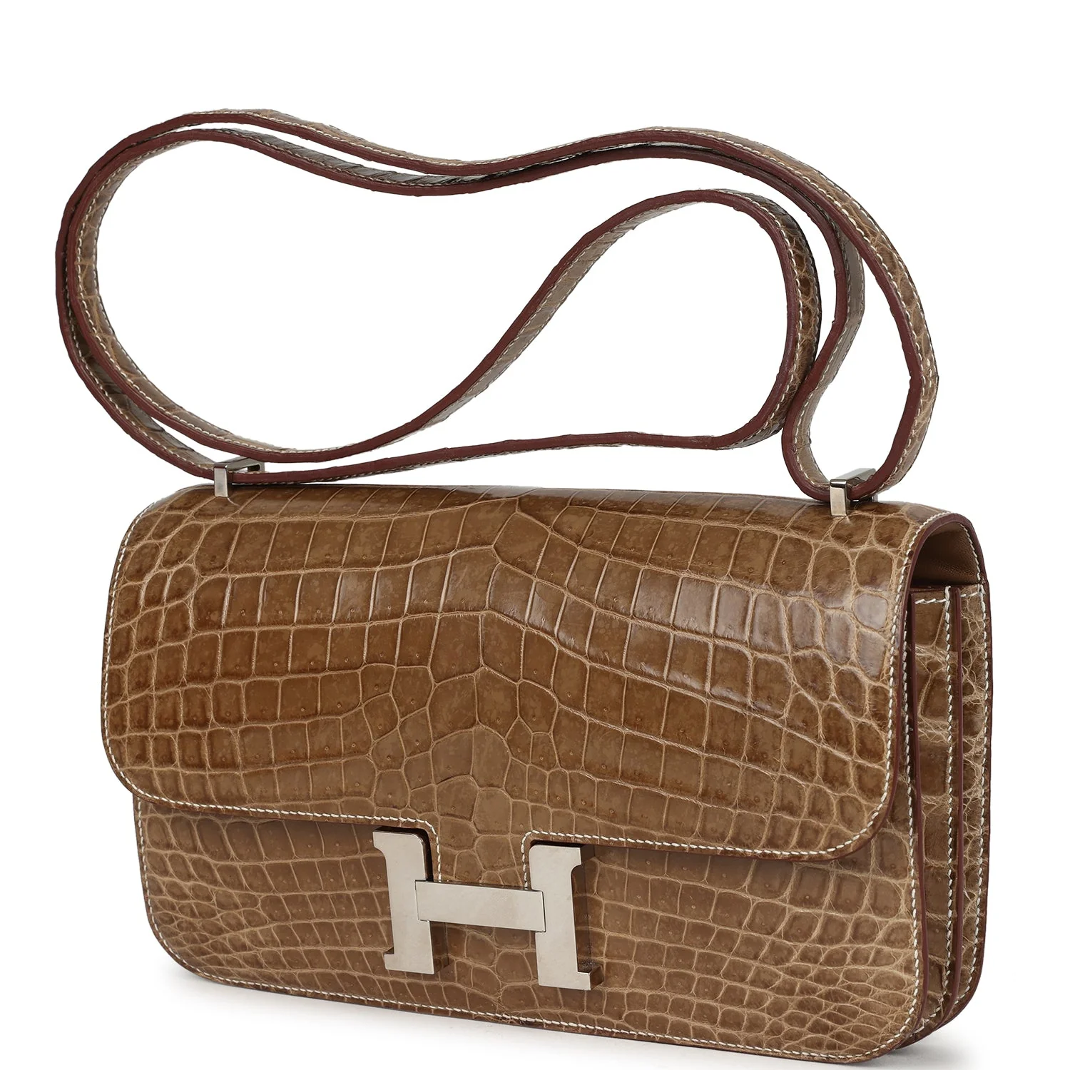 Pre-owned Hermes Constance Elan Ficelle Shiny Niloticus Crocodile Palladium Hardware