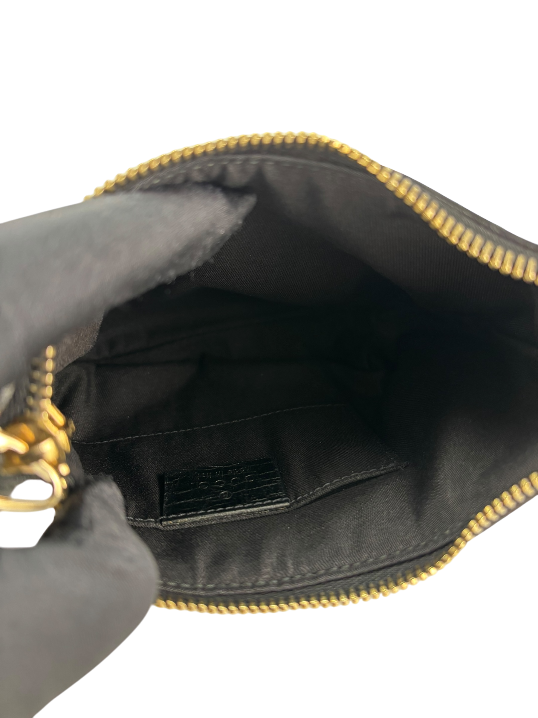 GUCCI - Black GG Monogram Small Horsebit Handbag