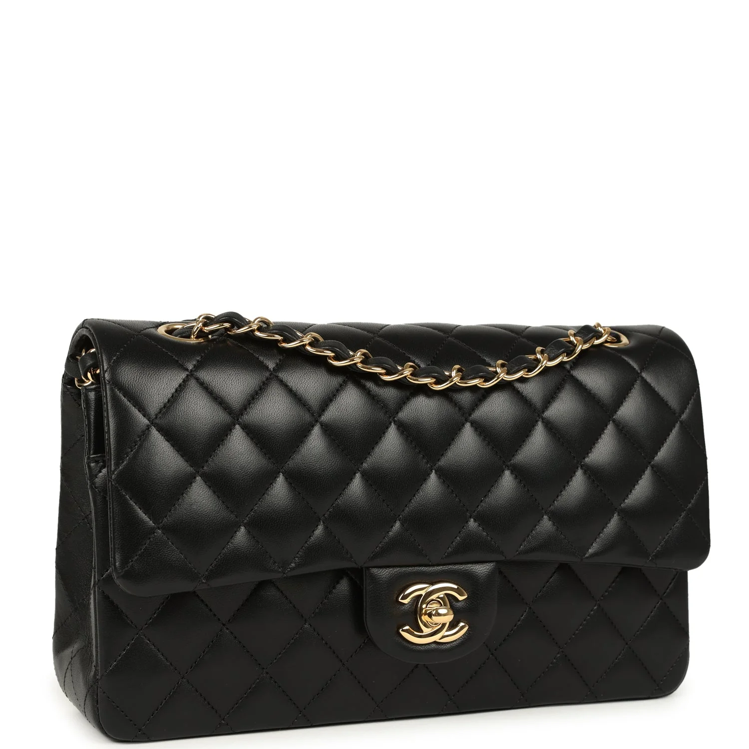 Pre-owned Chanel Medium Classic Double Flap Bag Black Lambskin Gold Hardware