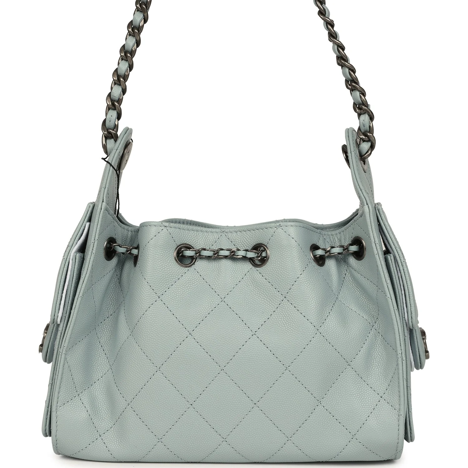 Chanel Mini 25 Hobo Bag Light Blue Caviar Aged Ruthenium Hardware