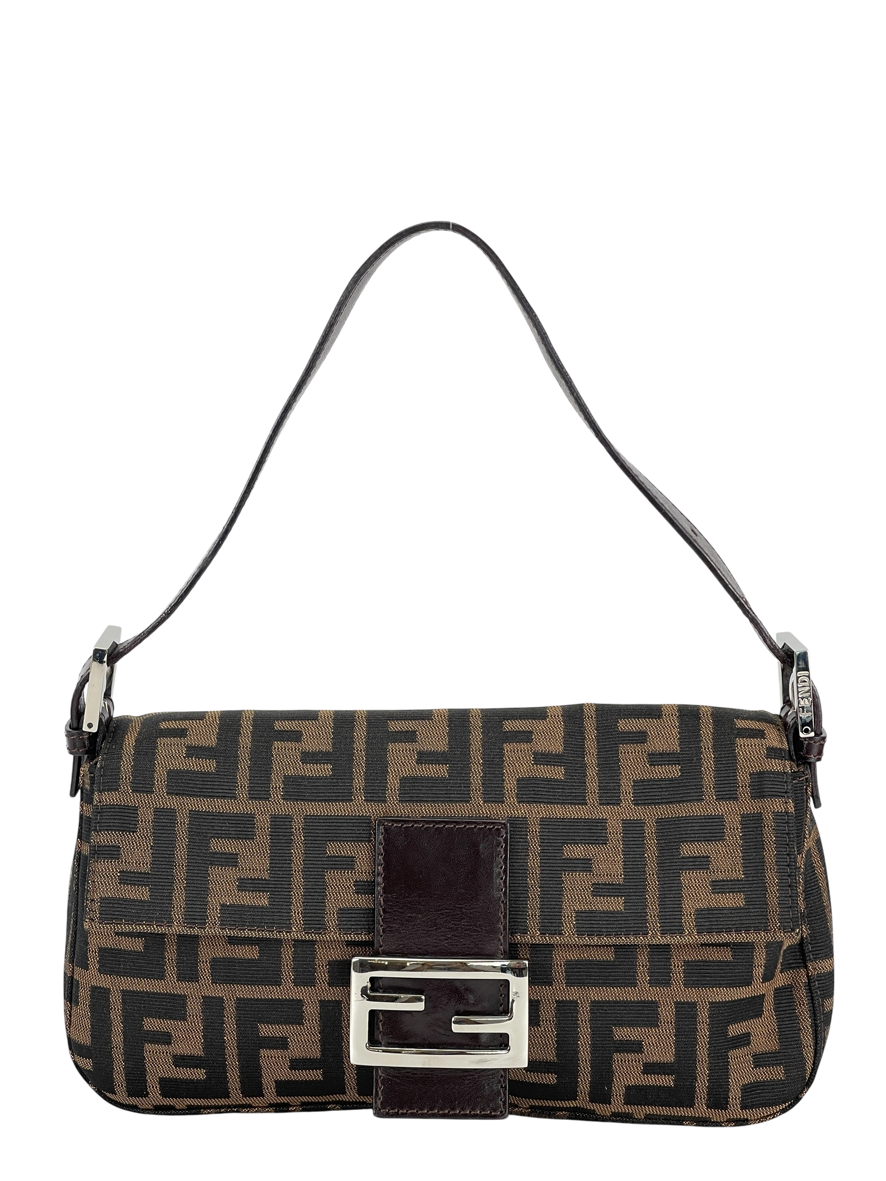 FENDI - Brown Zucca Baguette Handbag Silver Hardware