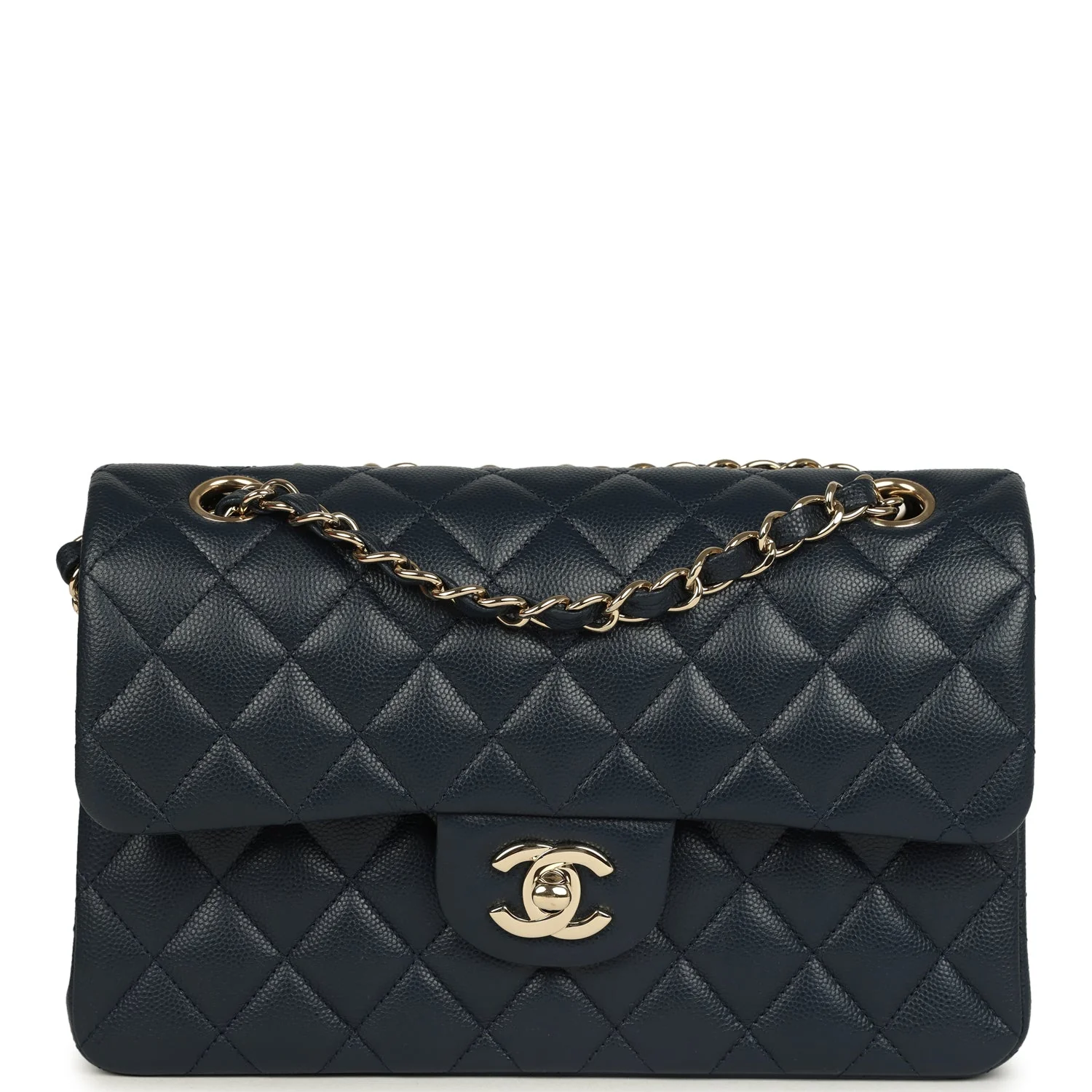 Pre-owned Chanel Small Classic Double Flap Bag Dark Blue Caviar Light Gold Hardware