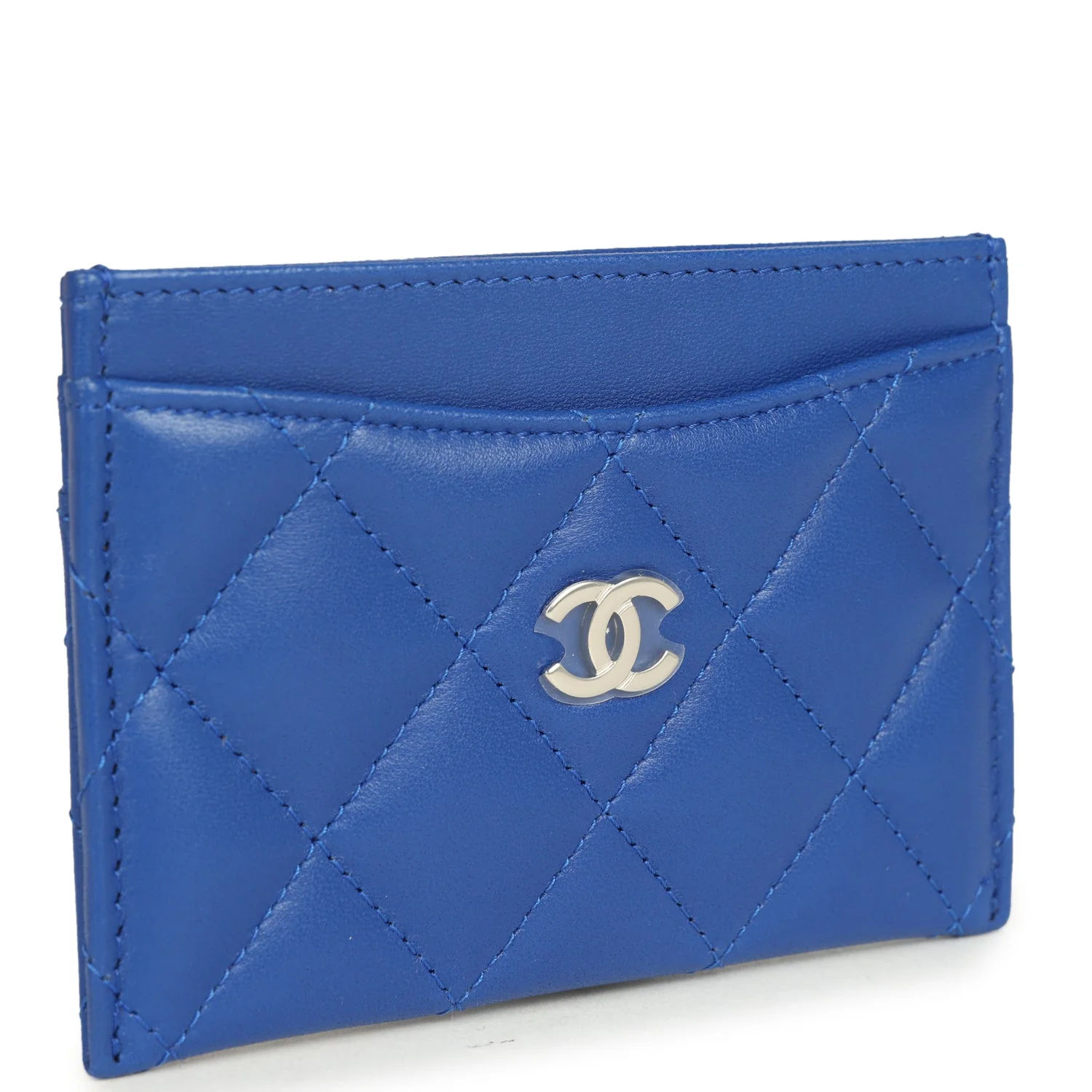 Chanel Classic Card Holder Wallet Cobalt Blue Lambskin Silver Hardware