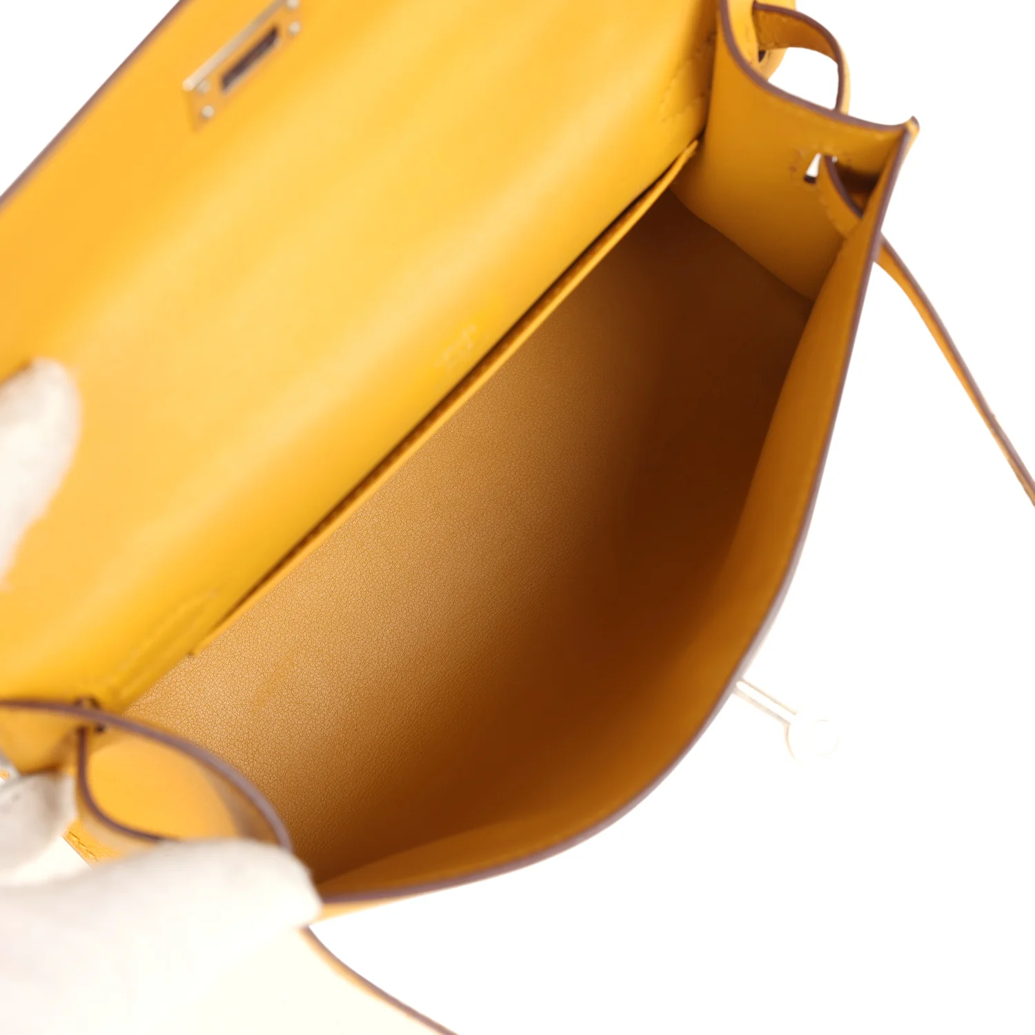 Pre-owned Hermes Kelly Pochette Jaune Ambre Swift Palladium Hardware