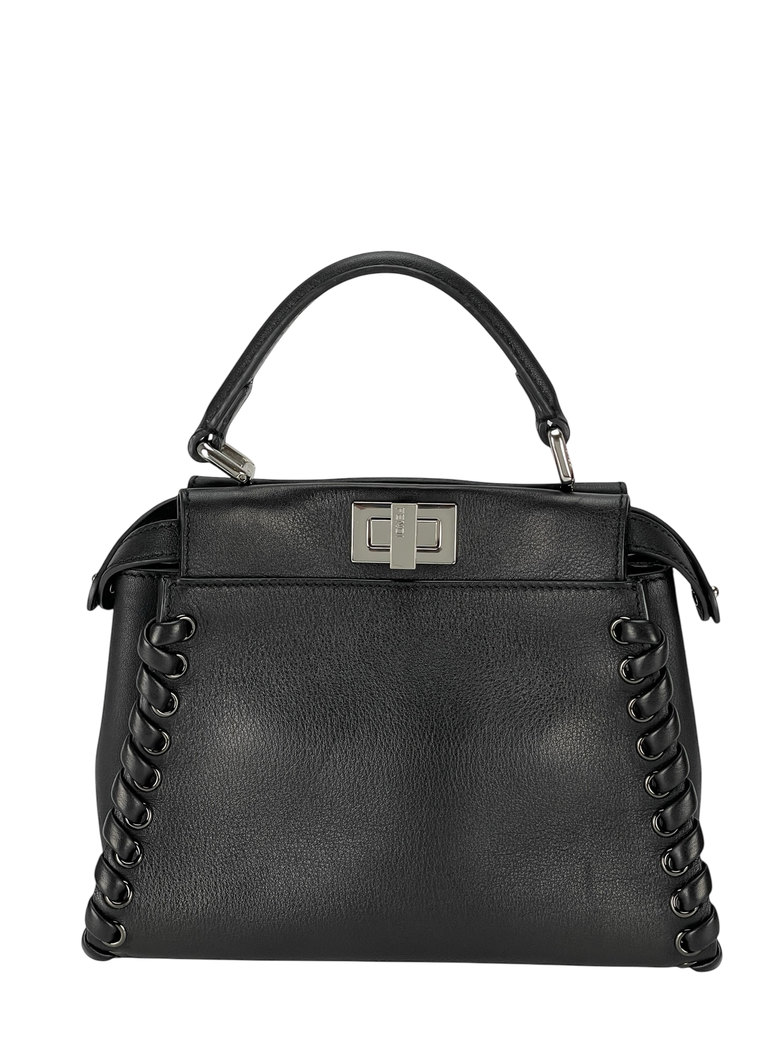FENDI - Peekaboo Mini Black Leather Bag Sliver hardware