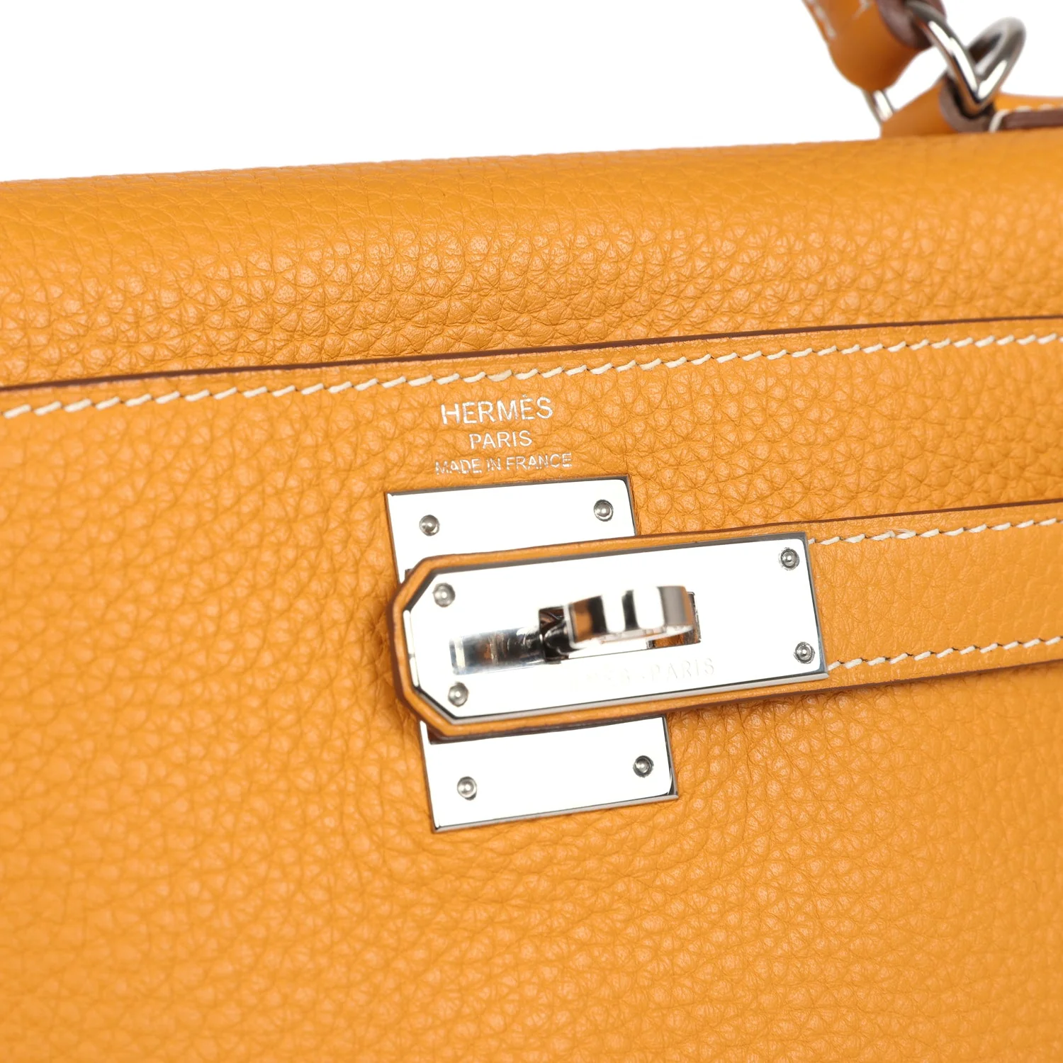 Pre-owned Hermes Kelly Retourne 28 Moutarde Clemence Palladium Hardware