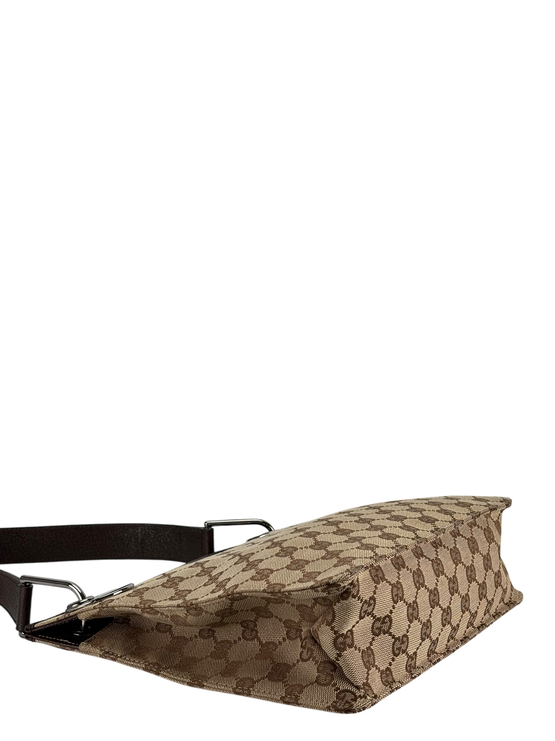 GUCCI - GG Canvas Brown Message Shoulder Bag