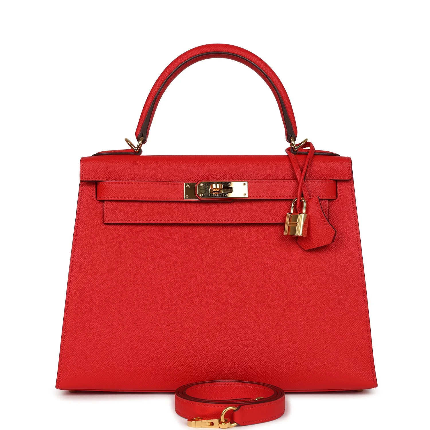 Pre-owned Hermes Kelly Sellier 28 Rouge De Coeur Epsom Gold Hardware