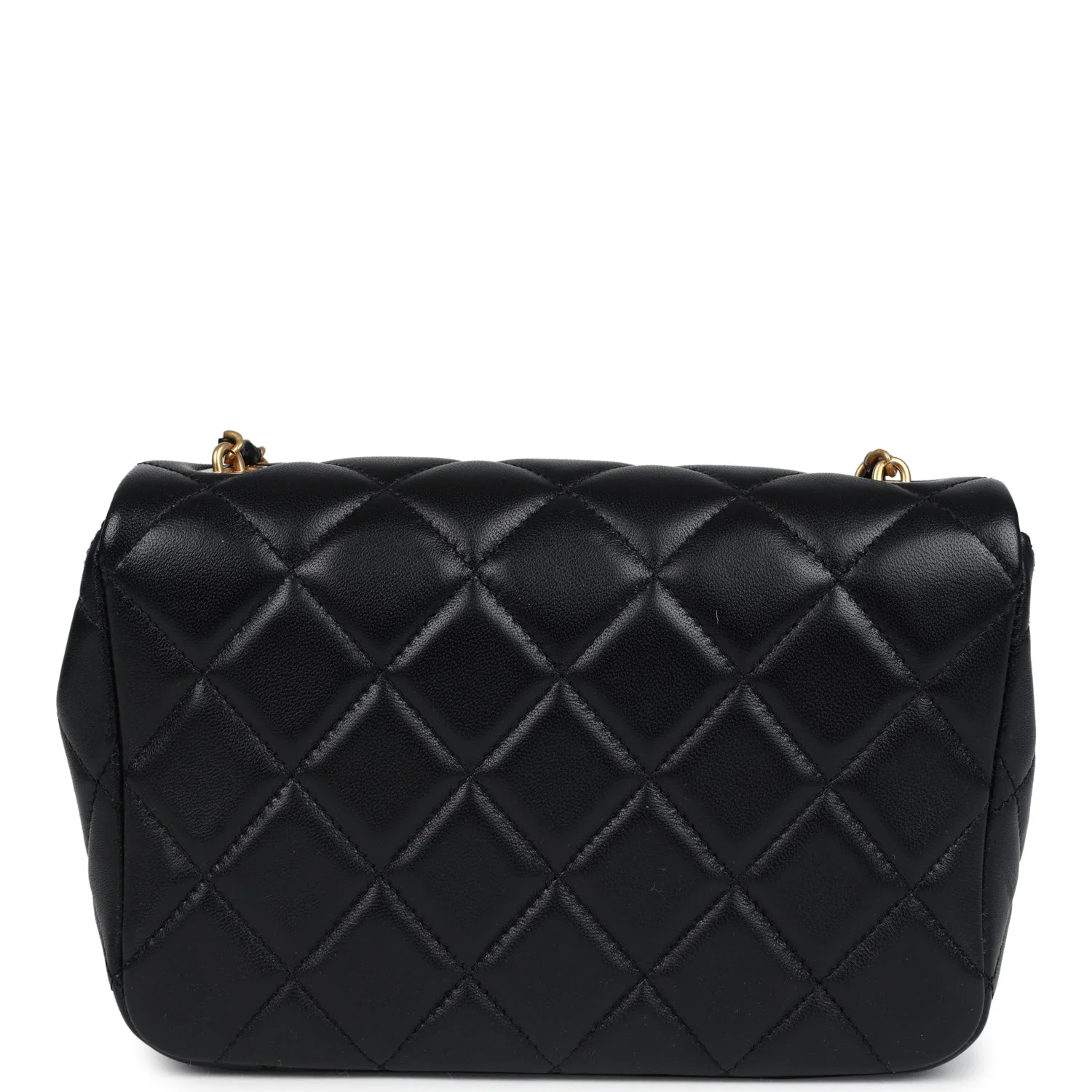 Chanel Mini Pearly Chain Flap Bag Black Lambskin Brushed Gold Hardware