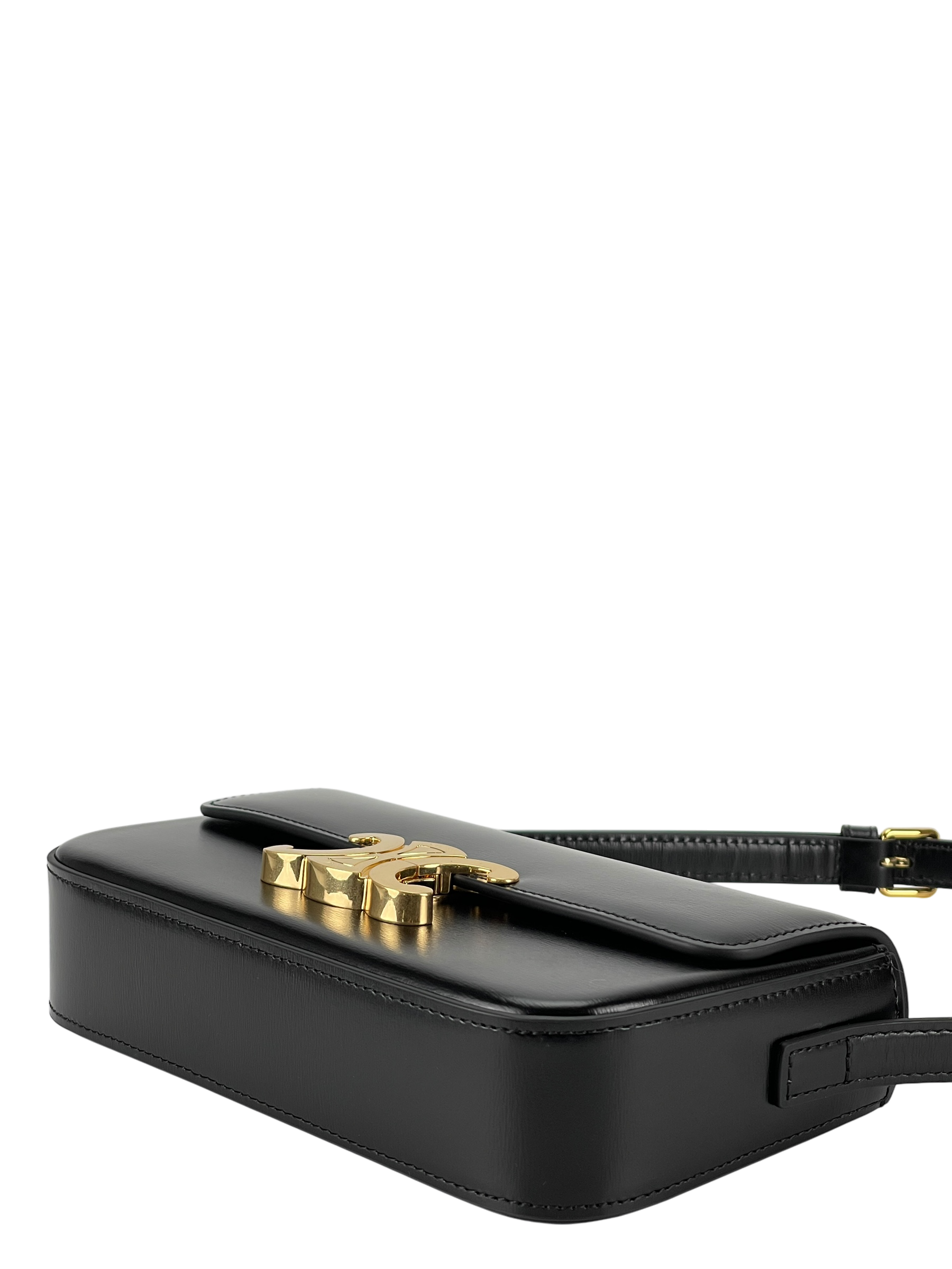 CELINE - Black Triomphe Leather Shoulder Bag