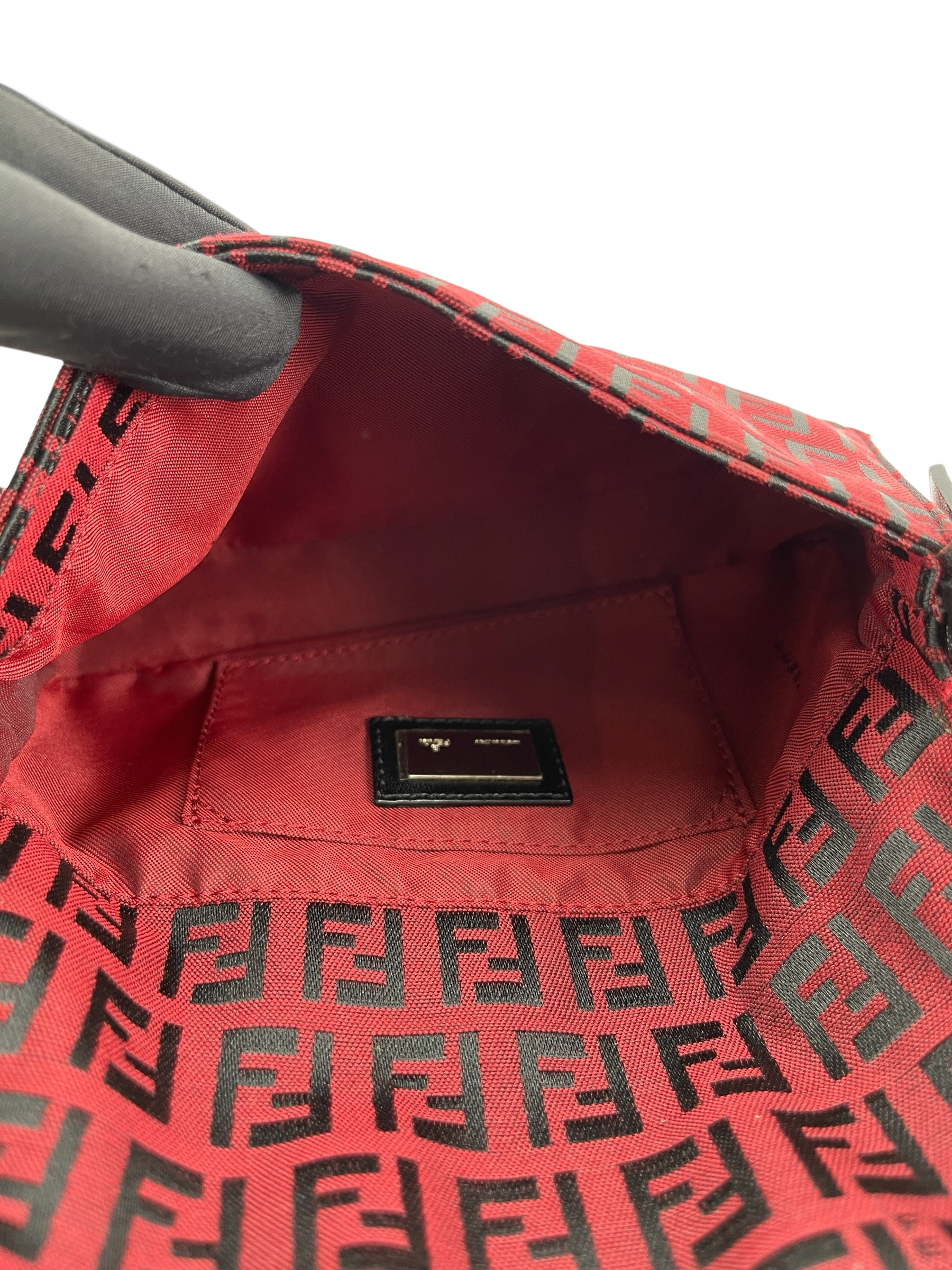 FENDI - Red Canvas Zucca Baguette Handbag Silver Hardware