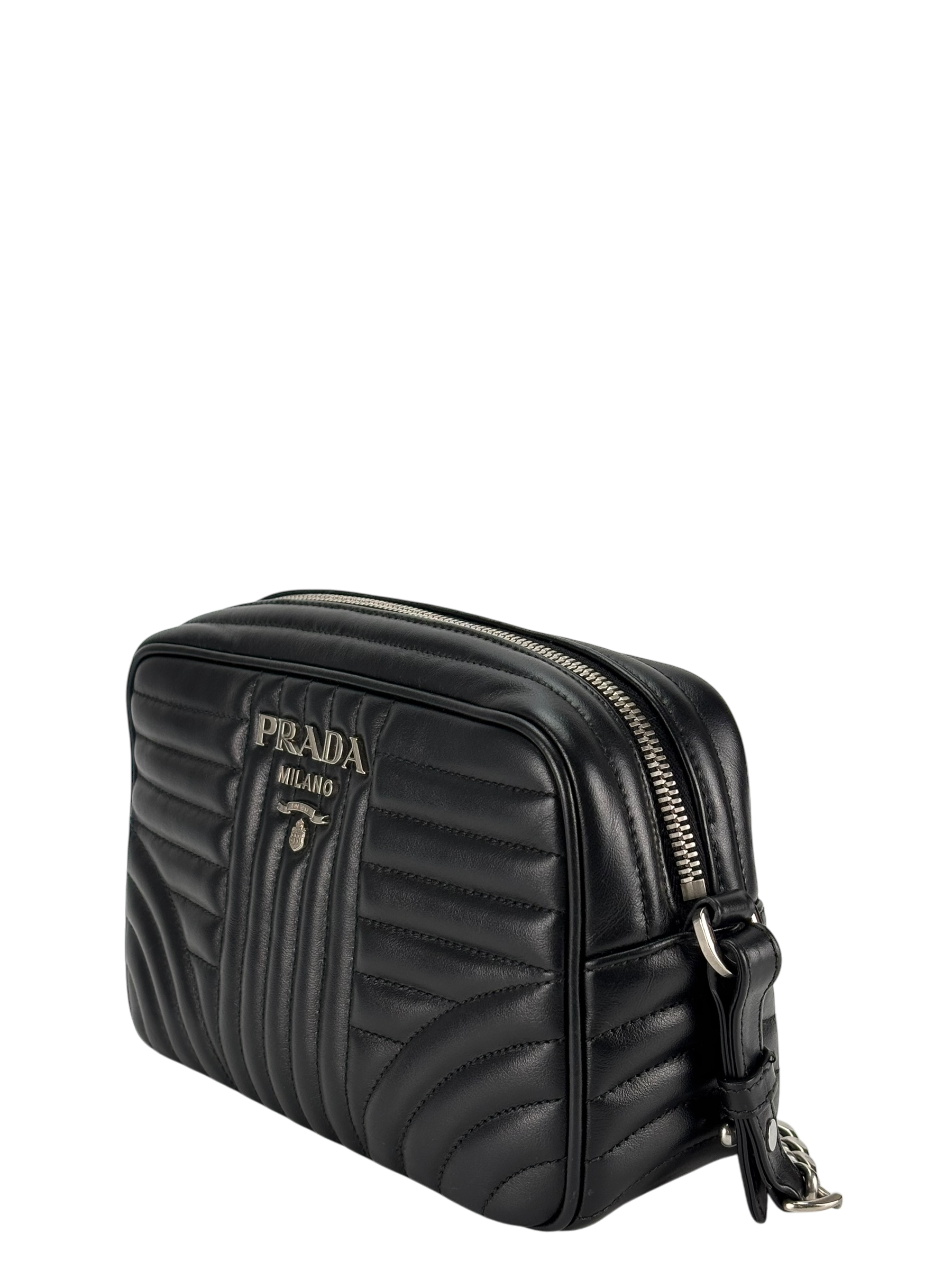 PRADA - Black Calfskin Soft Diagramme Camera Bag