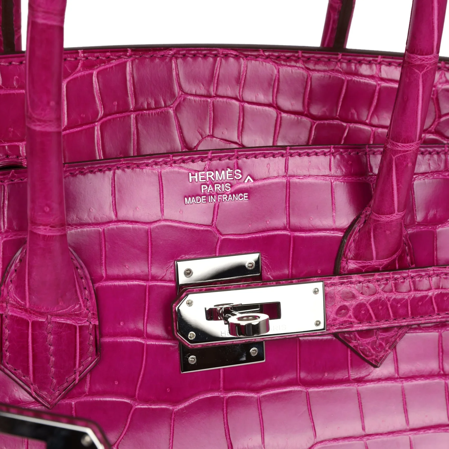 Pre-owned Hermes Birkin 35 Rose Scheherazade Shiny Porosus Crocodile Palladium Hardware