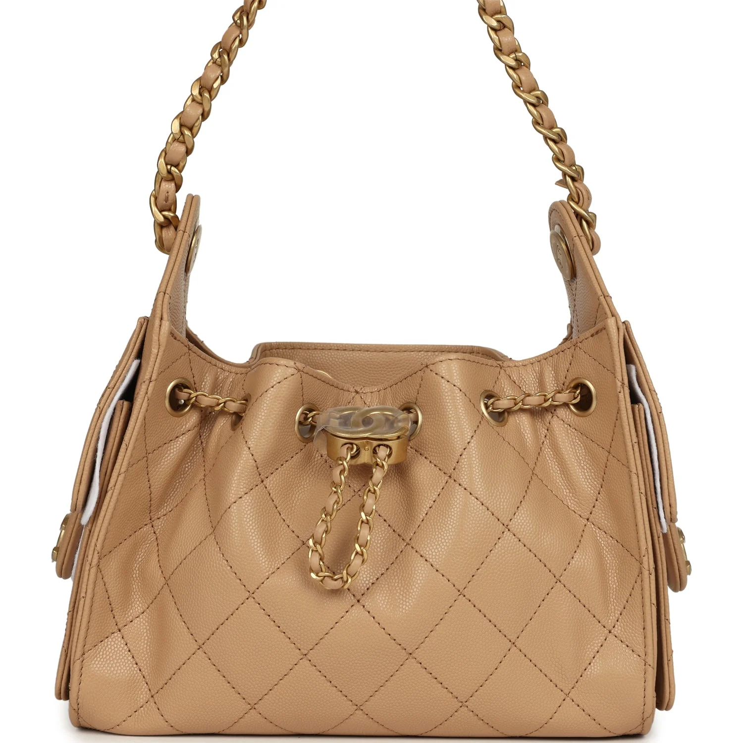 Chanel Mini 25 Hobo Bag Beige Caviar Antique Gold Hardware