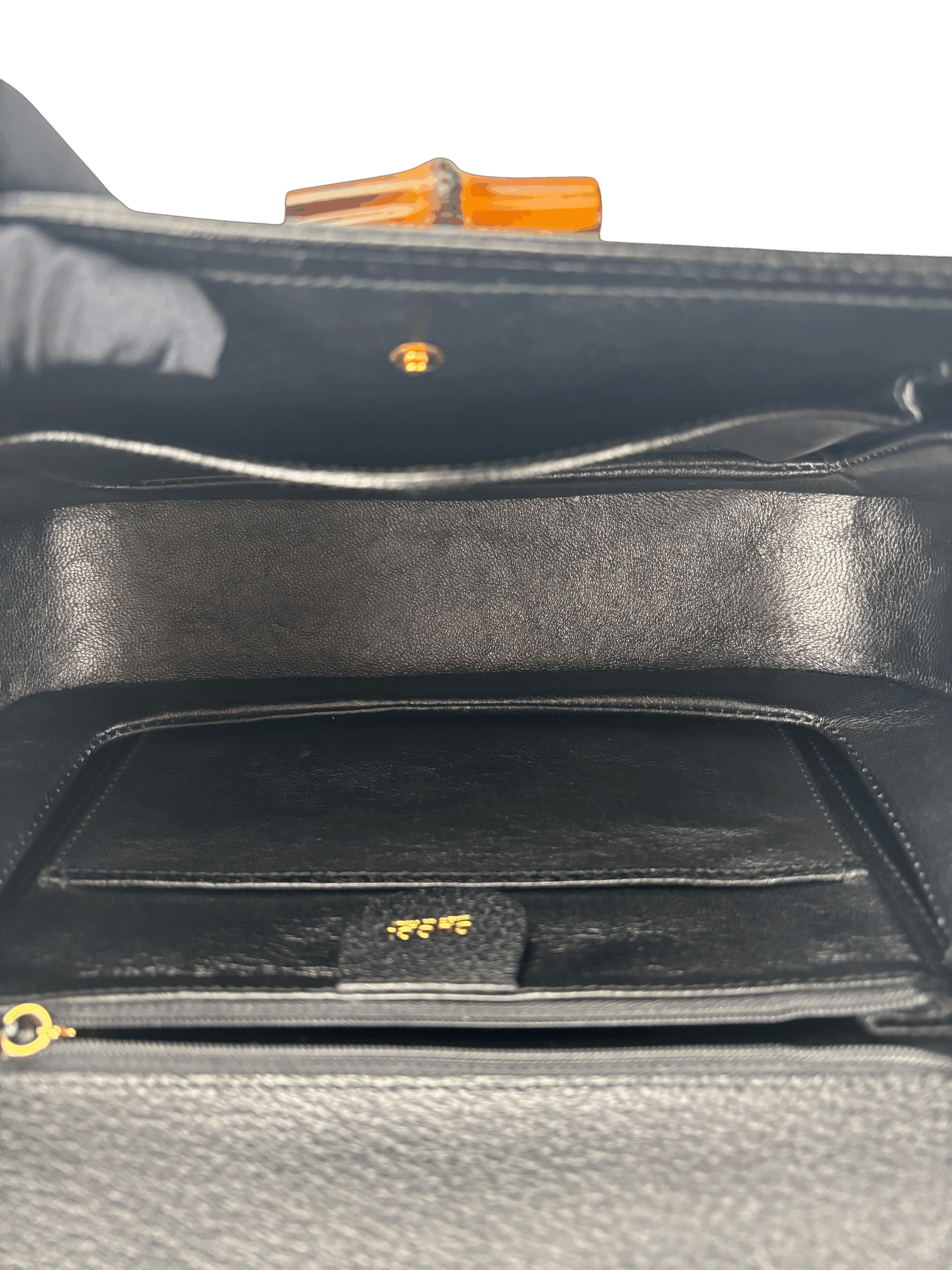 GUCCI - Black Leather 2way Middle Leather Bamboo Handbag