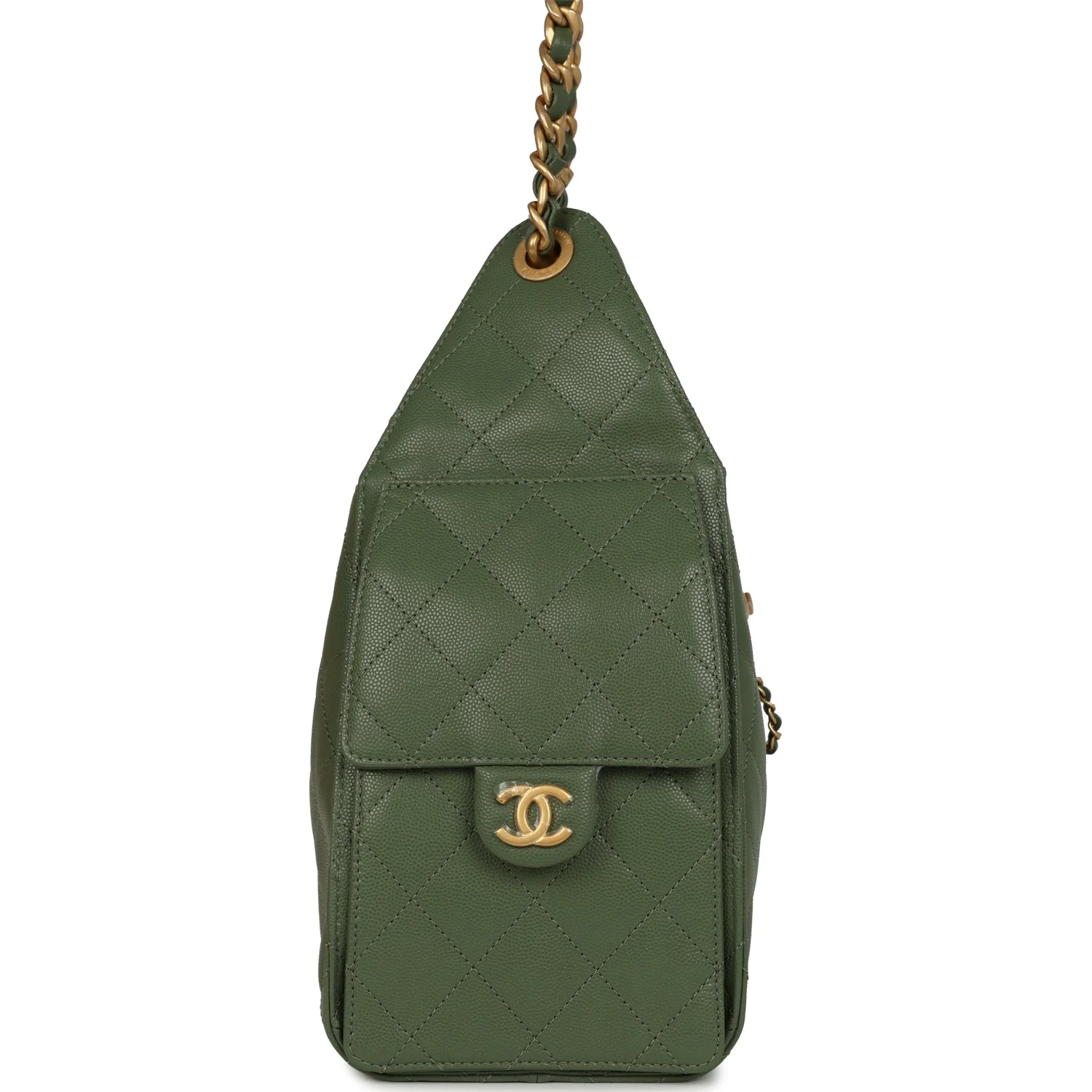 Chanel Small 25 Hobo Bag Khaki Caviar Antique Gold Hardware