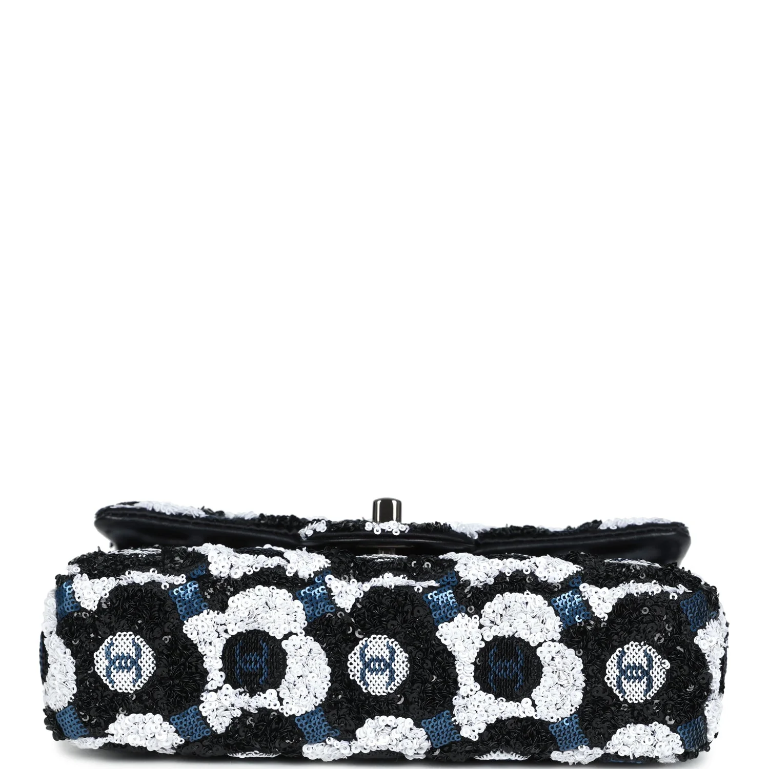 Chanel Mini Rectangular Flower Flap Bag Black, Navy and White Sequin Ruthenium Hardware